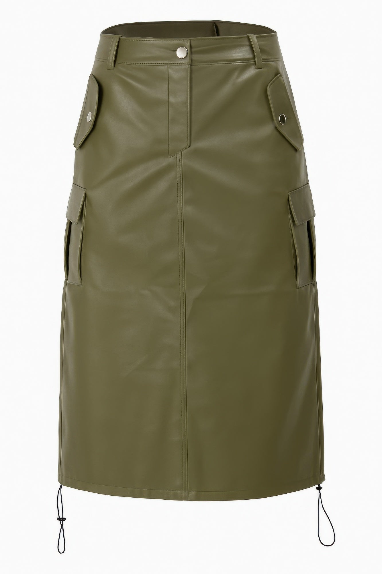 Pu Side Pockets Midi Skirt