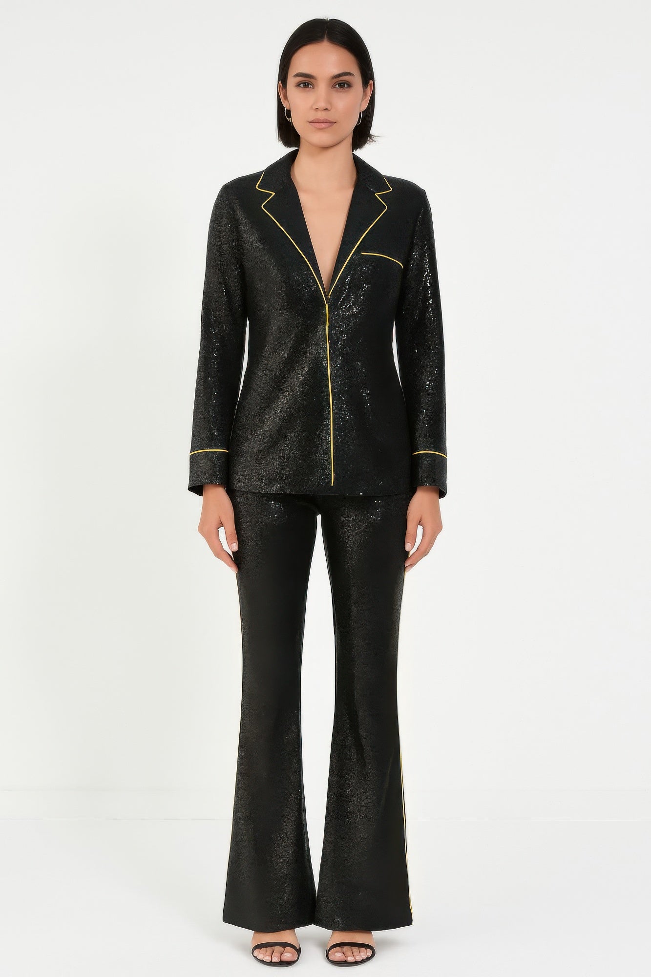 Sequin Collared Two Piece Set