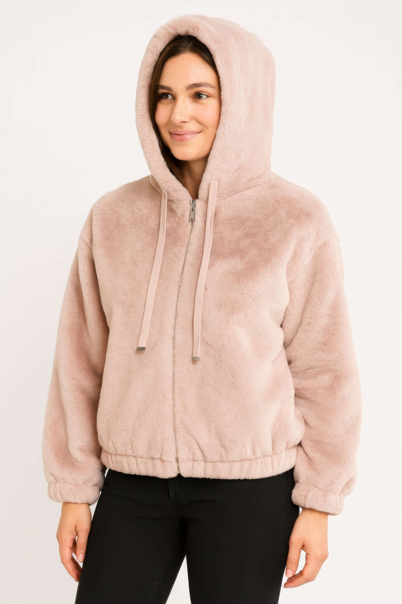 Plush Zip-Up Hooded Jacket