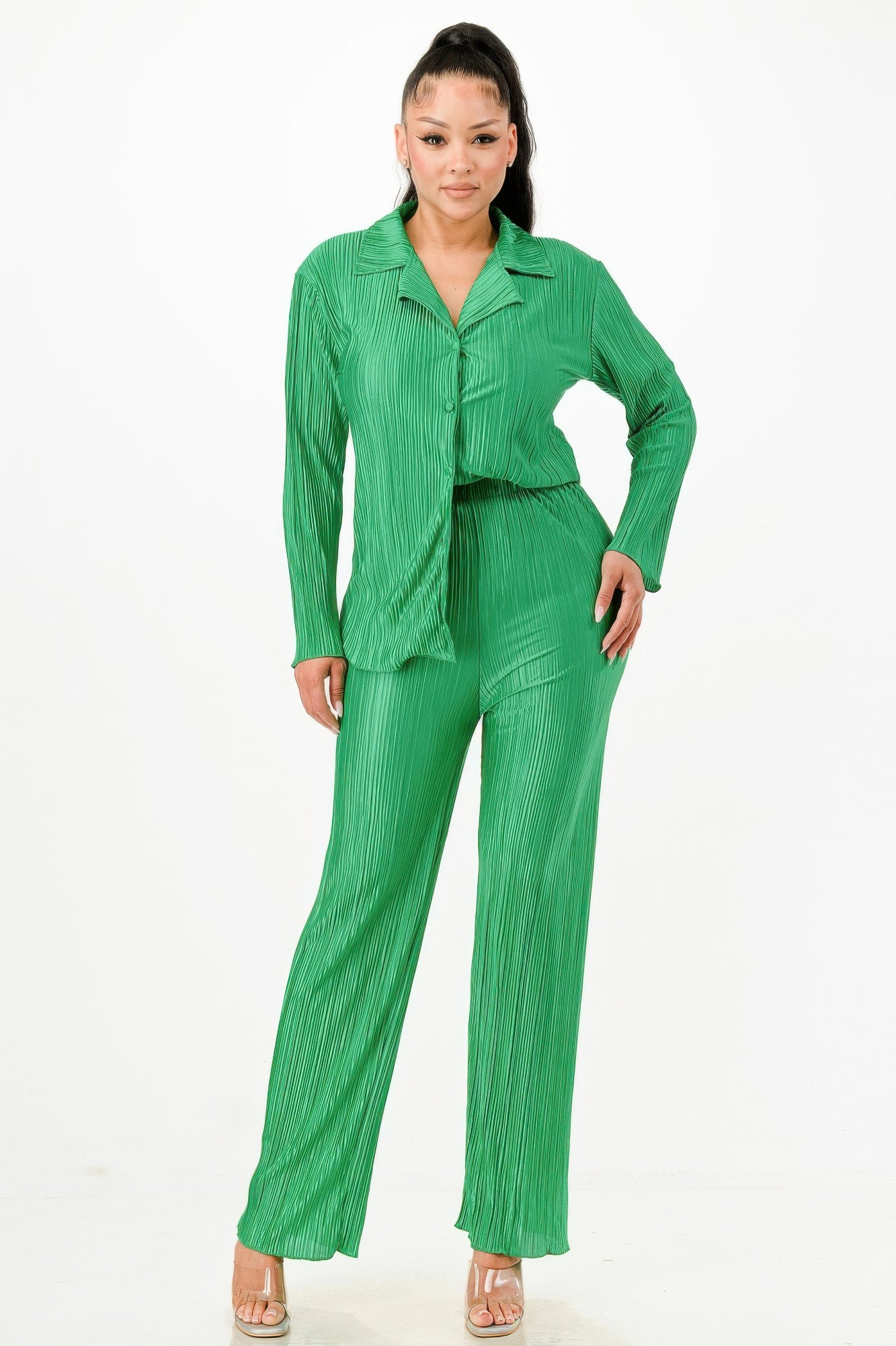 Plisse Relaxed Shirt And Pants Set