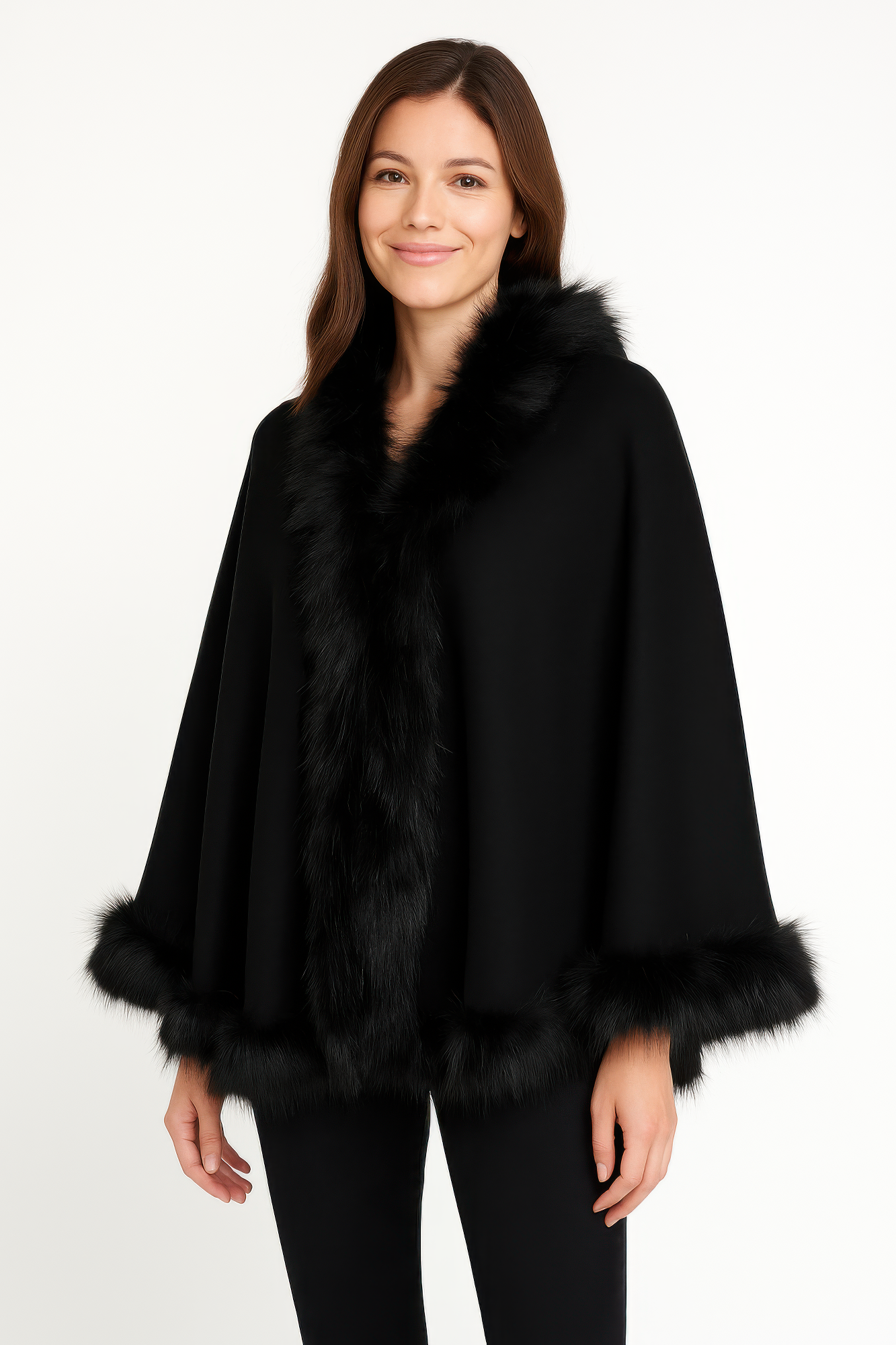 Faux Fur Trim Cape