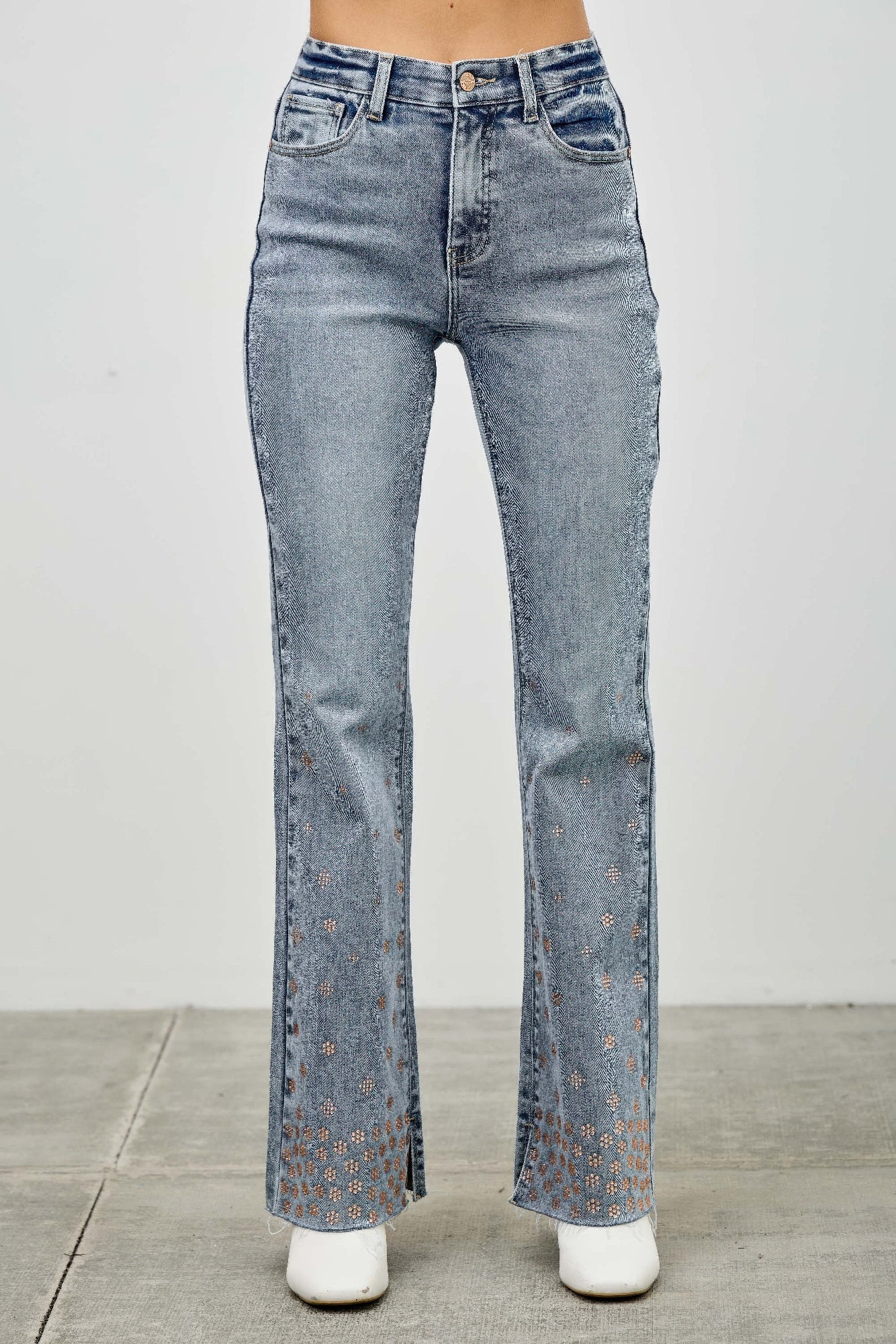 High Rise Kick Flare With Rhinestone