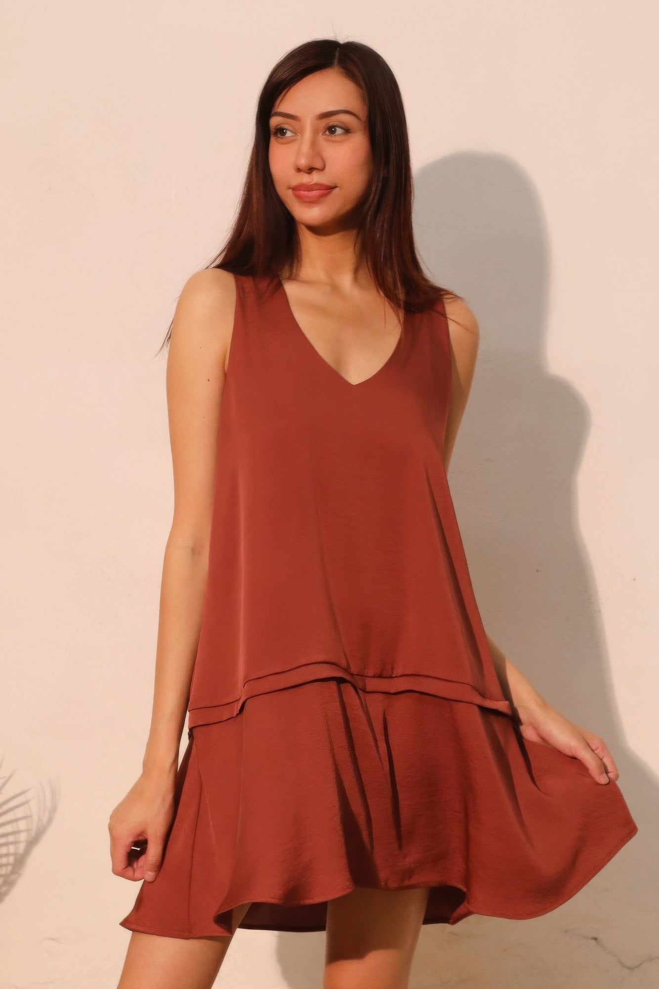 Washed Poly Silk Band Swing Dress