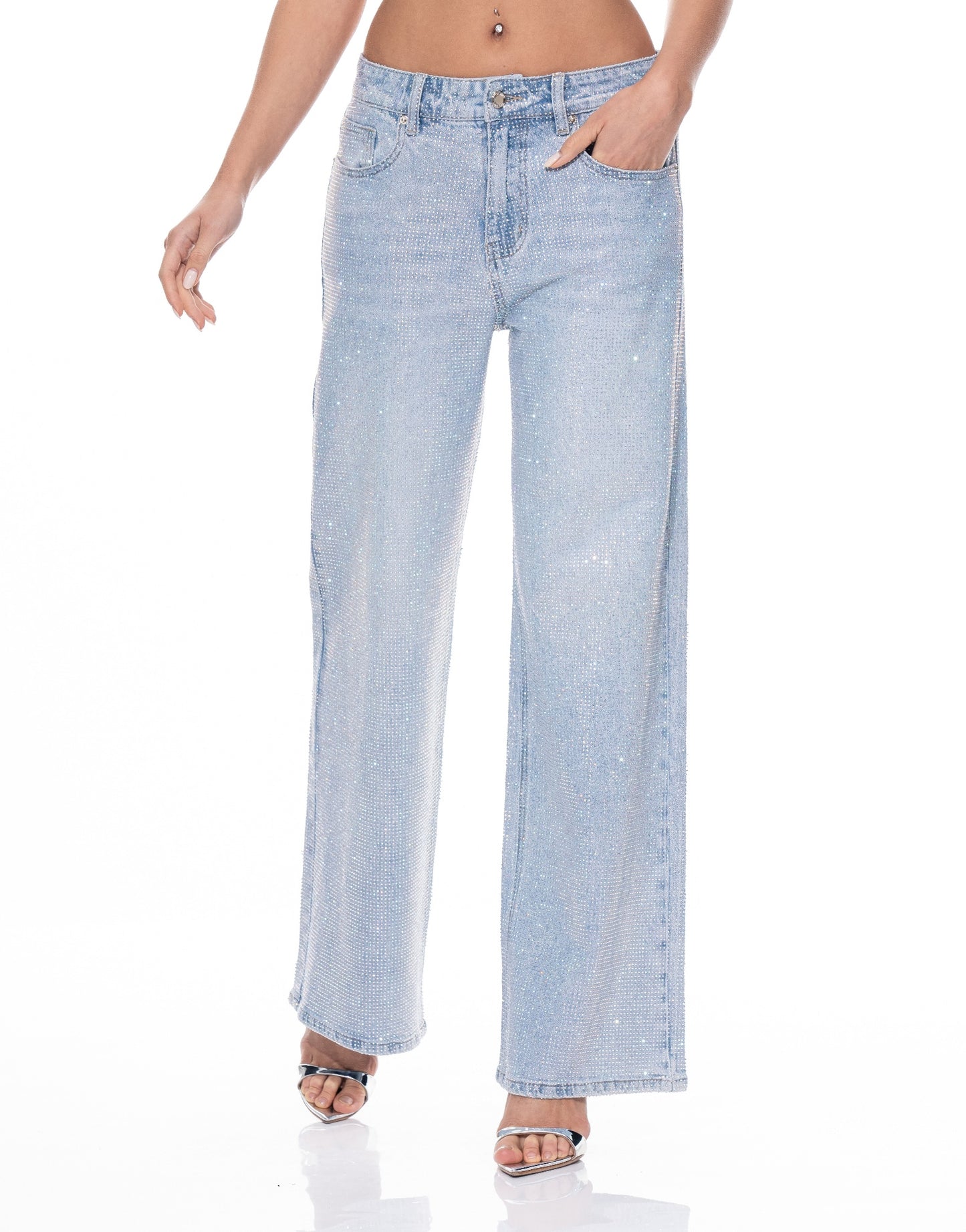 Denim Rhinestone Pants