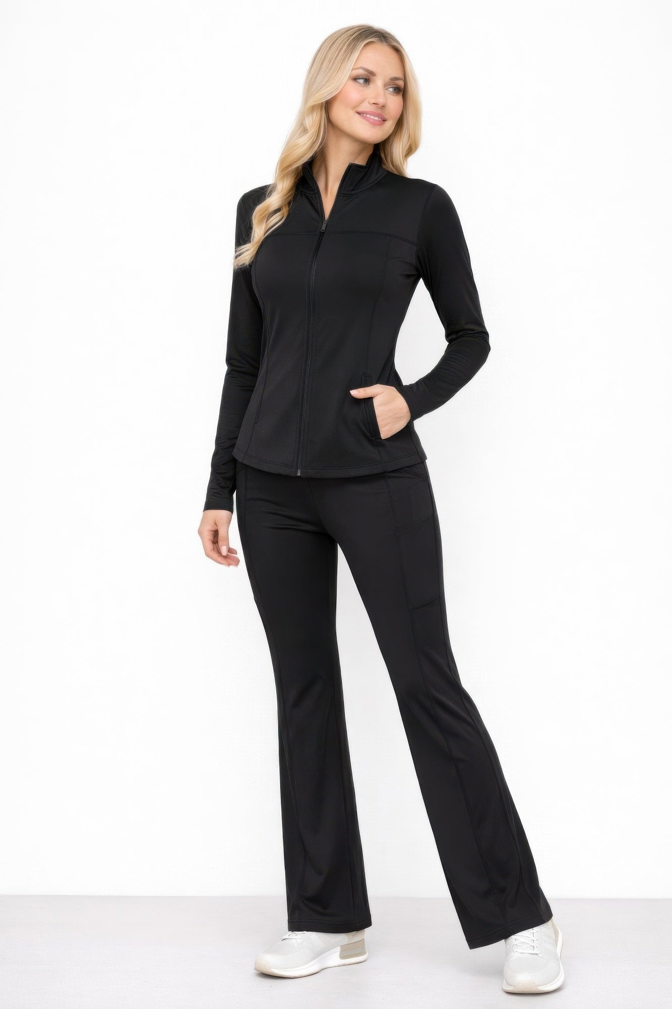 Activewear High Waist Pants And Zip Up Jacket Set