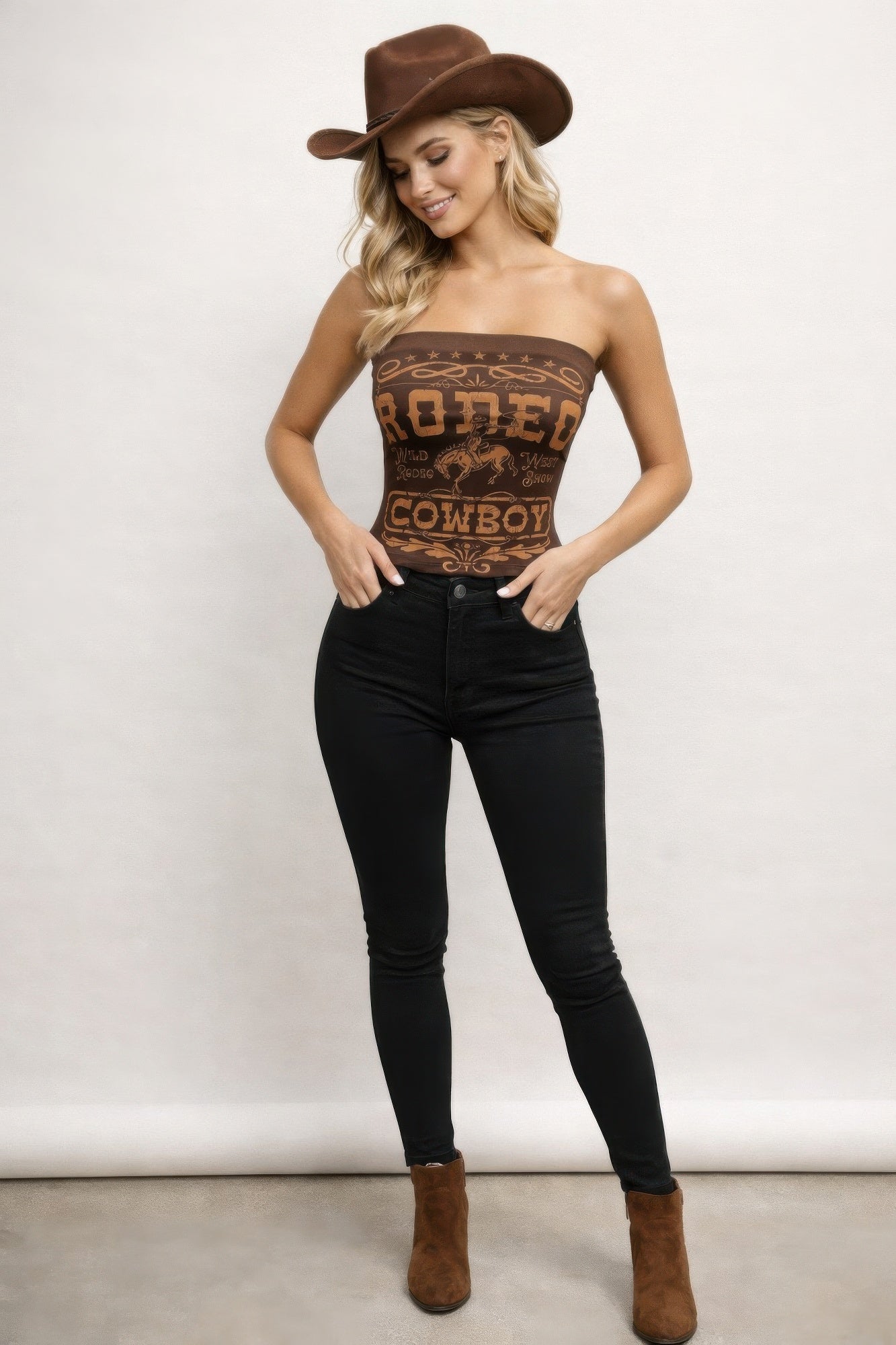 Western Rodeo Cowboy Graphic Tube Top