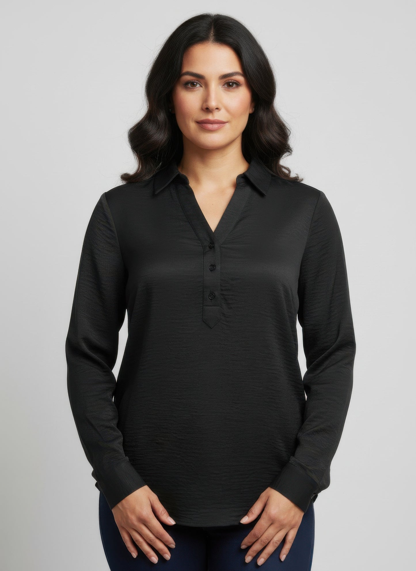 Ninety Solid Long Sleeve Blouse