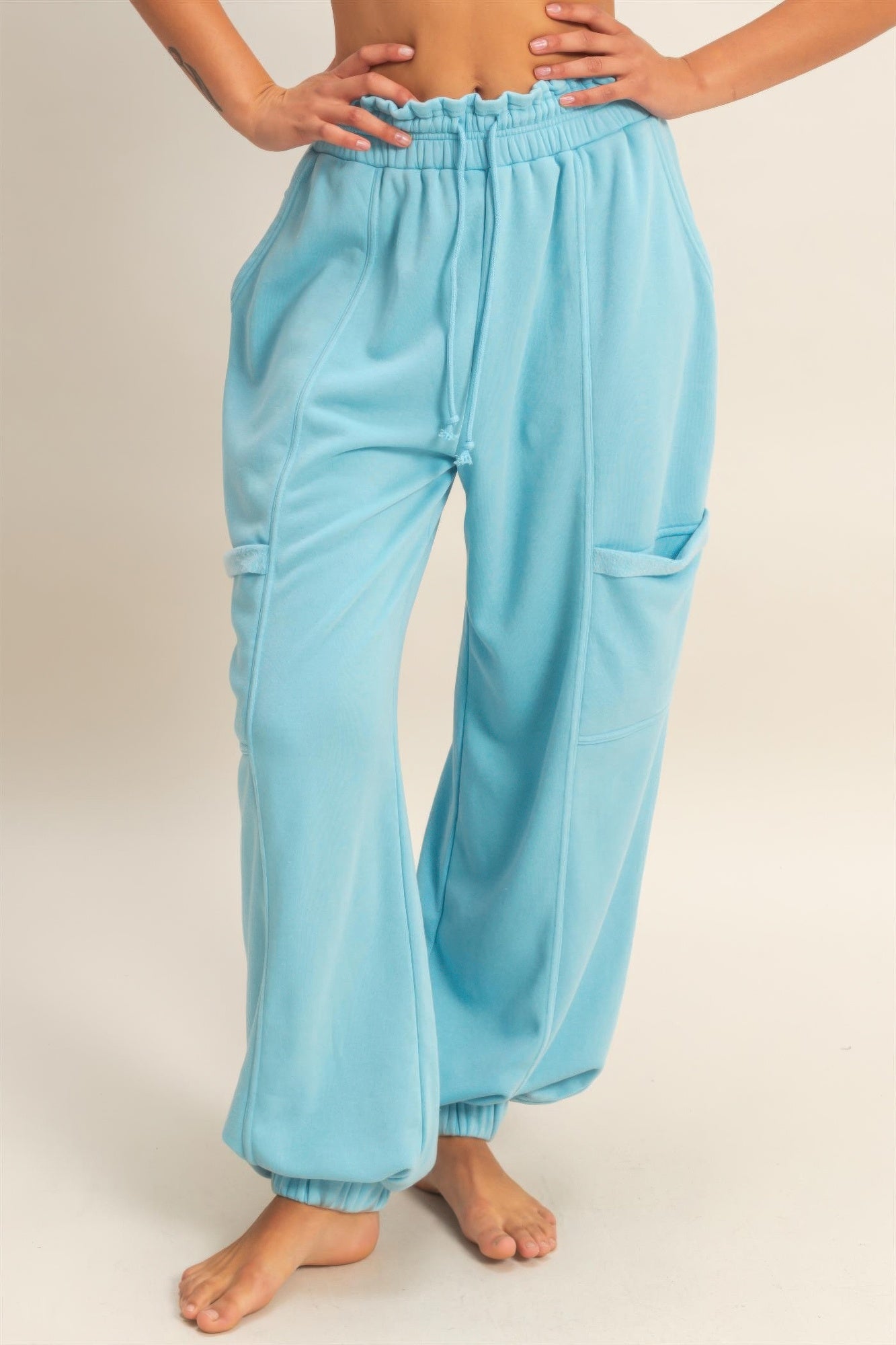 Ruffle Waist Burnout Jogger Pants