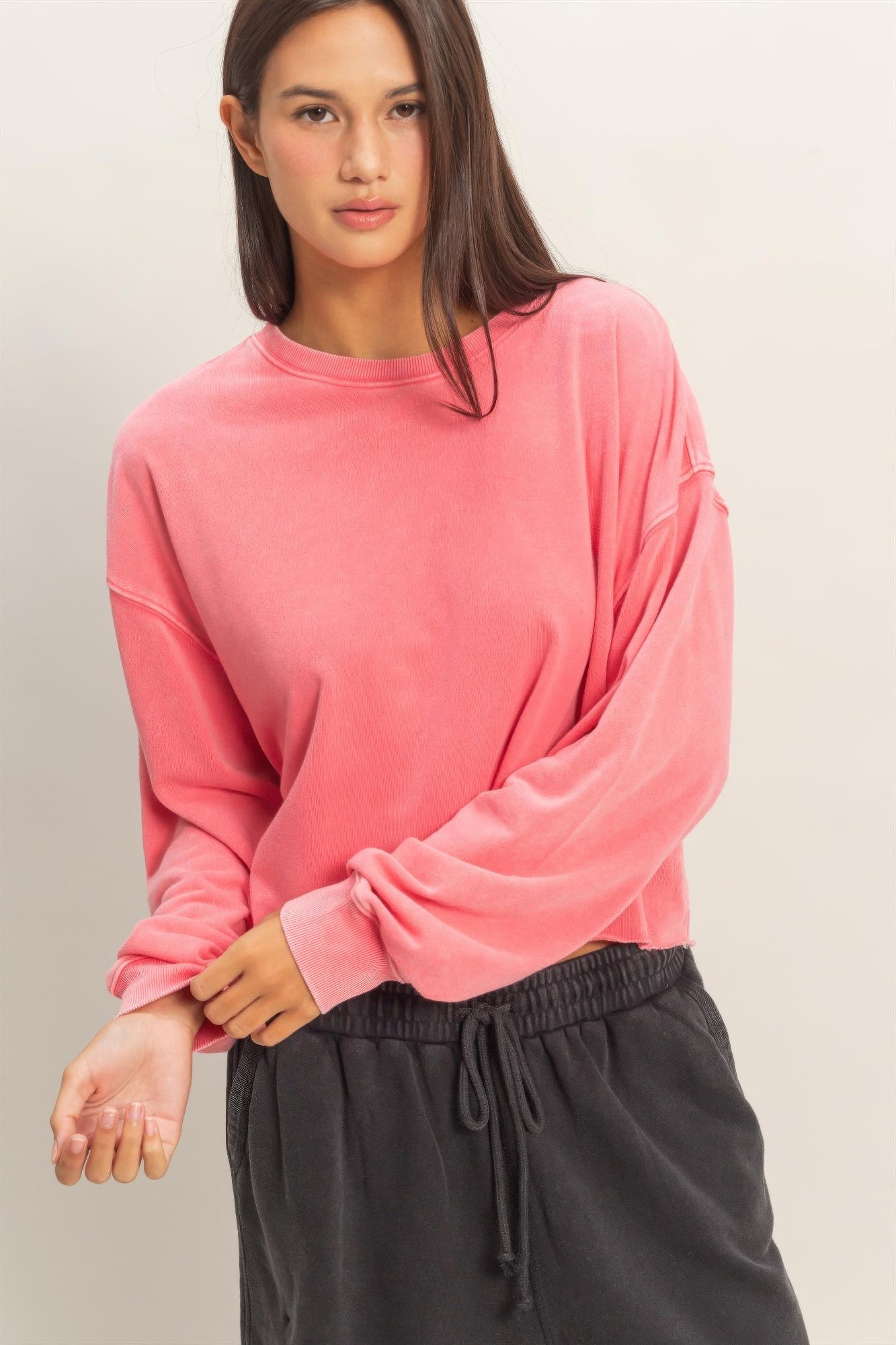 Cropped Mineral Wash Sweatshirt