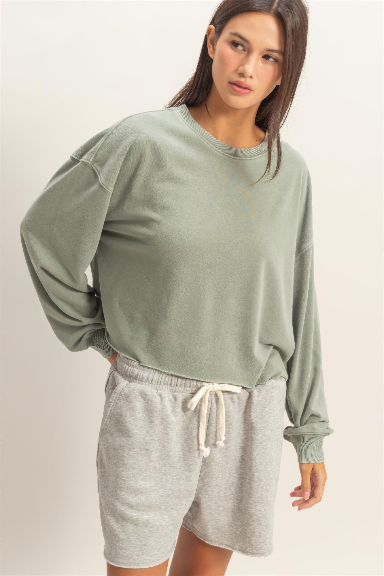 Cropped Mineral Wash Sweatshirt