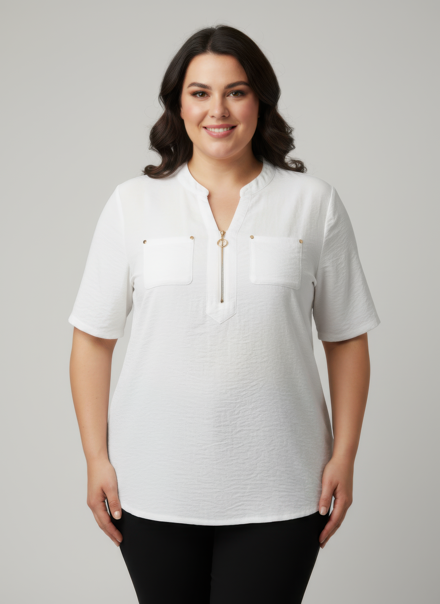 Zip-front Utility Pocket Knit Top