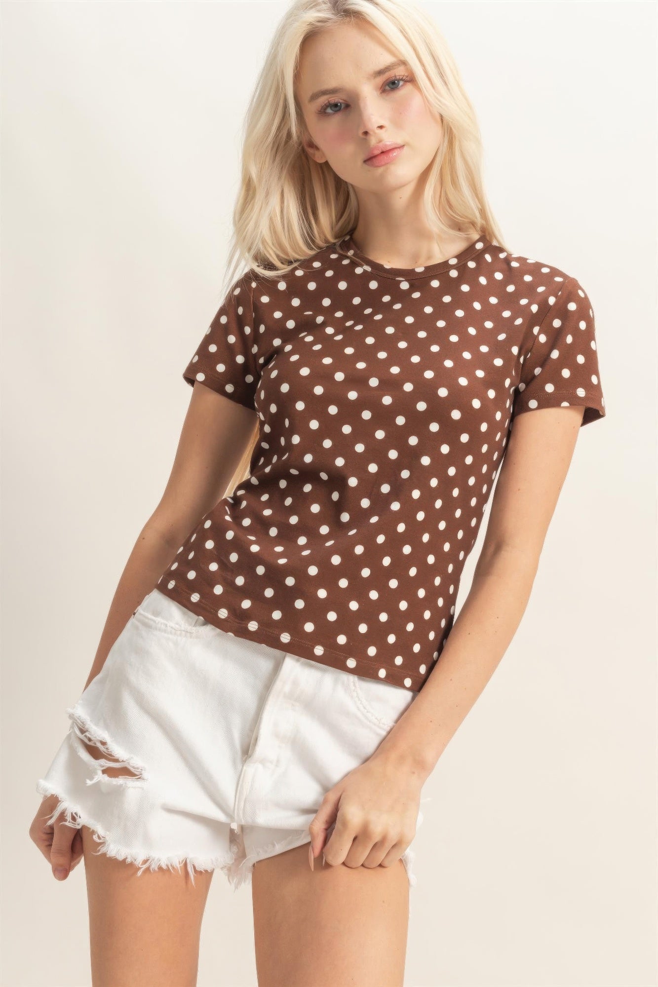Polka Dot Short Sleeve Crew Neck Top