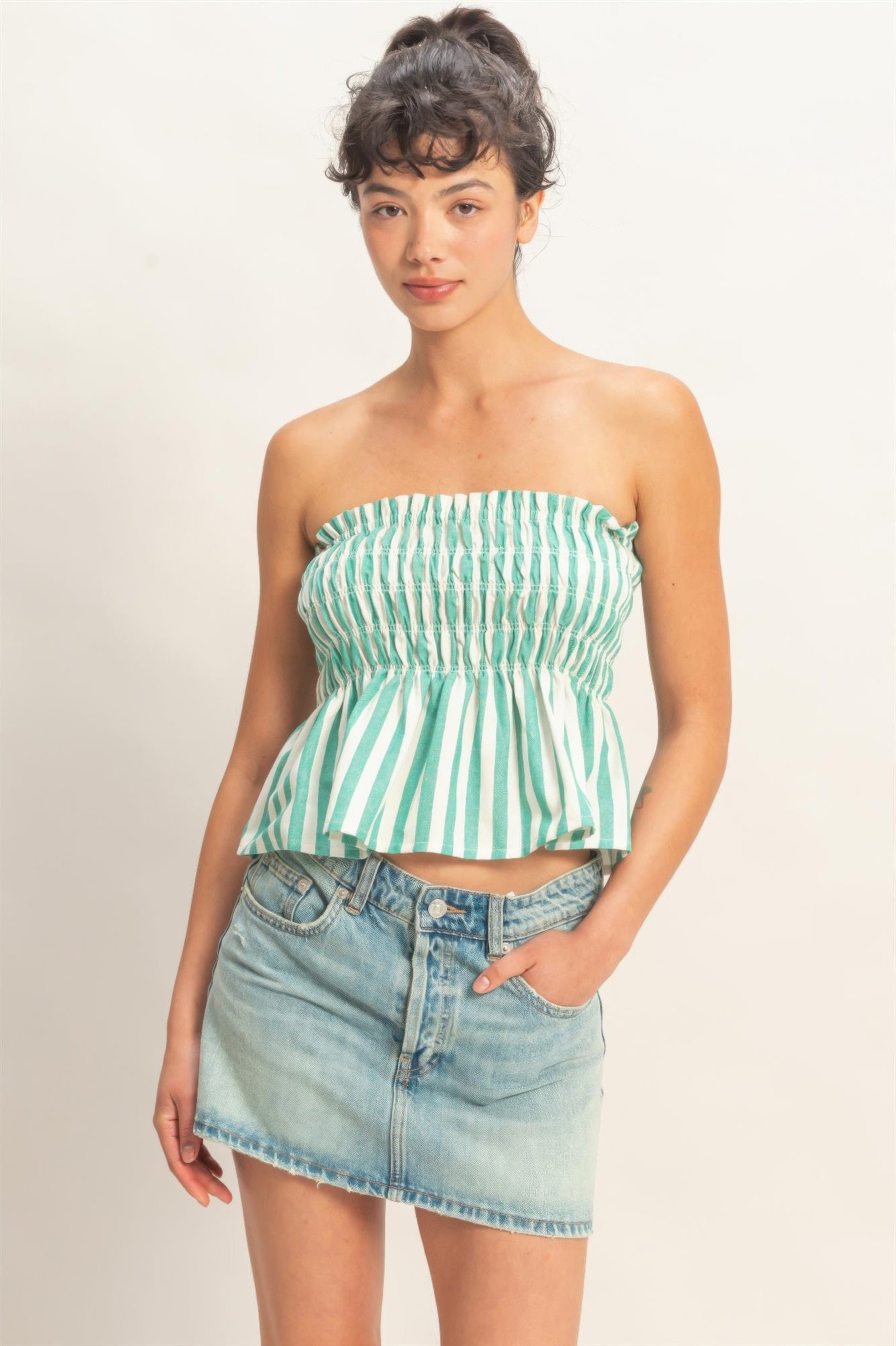 Striped Strapless Smocked Bandeau Top