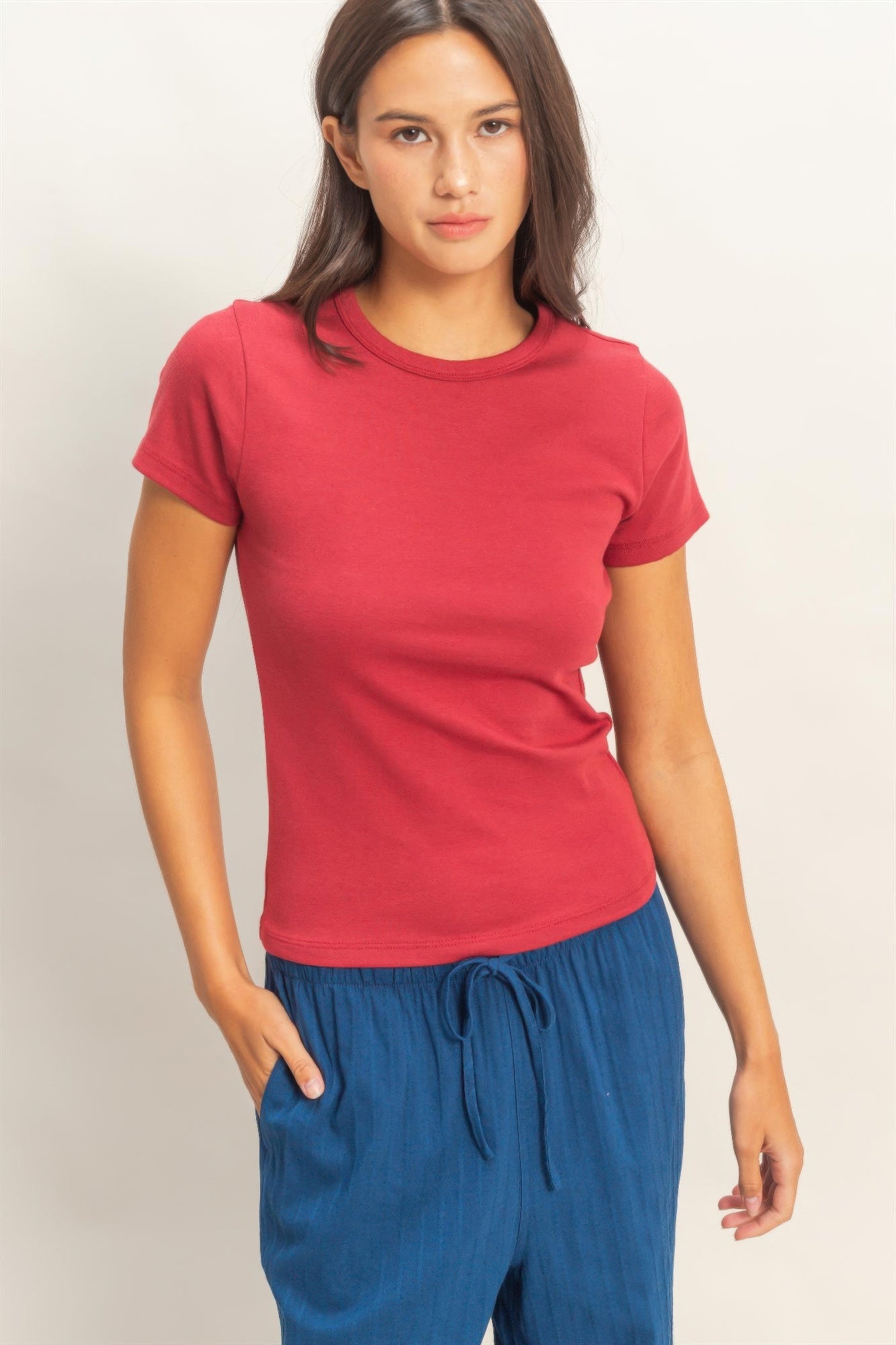 Mineral Washed Crew Neck Short Sleeve Top