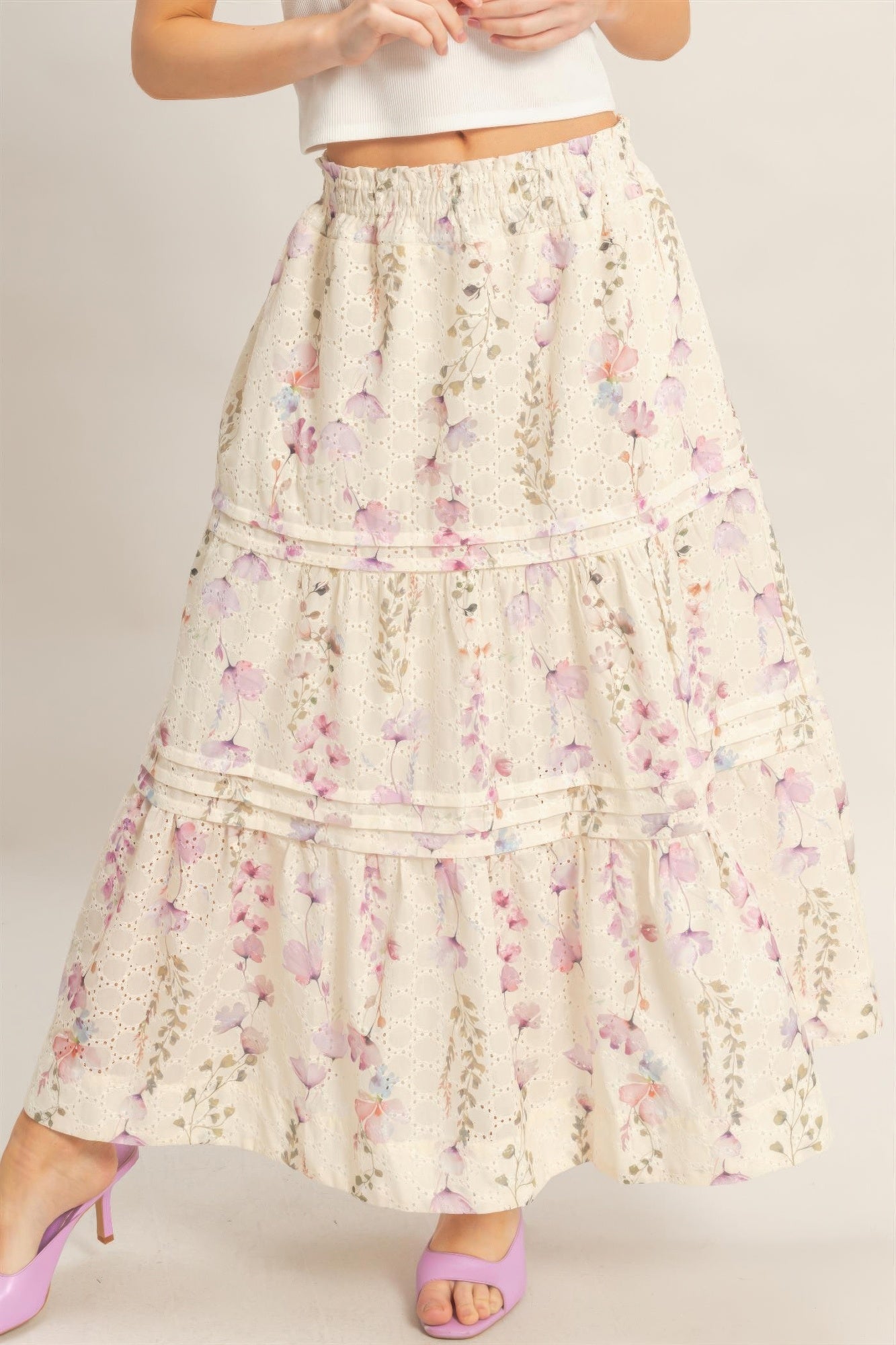 Floral Smocked Waist Skirt