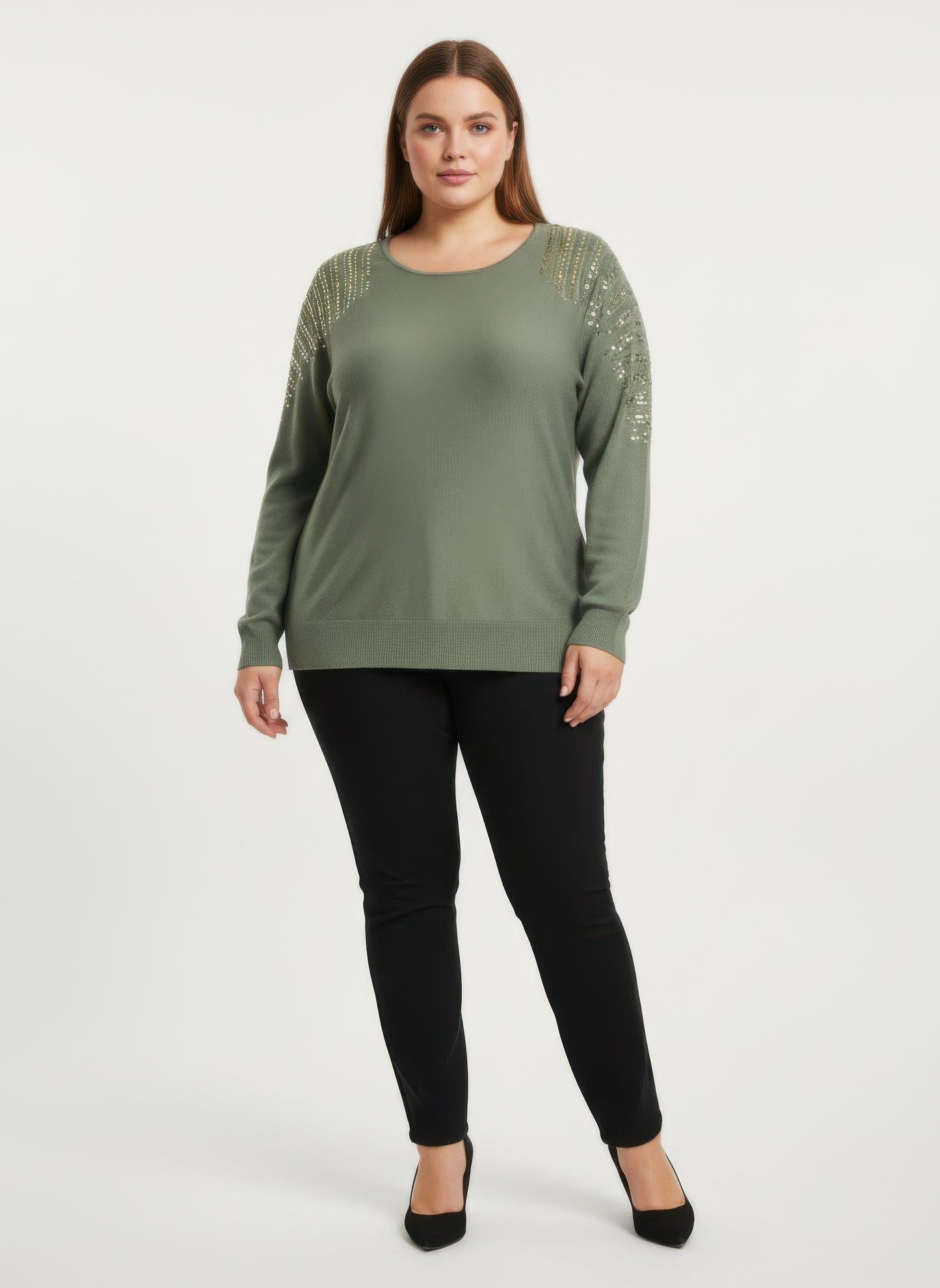 Sequin Shoulder Knit Tunic Top