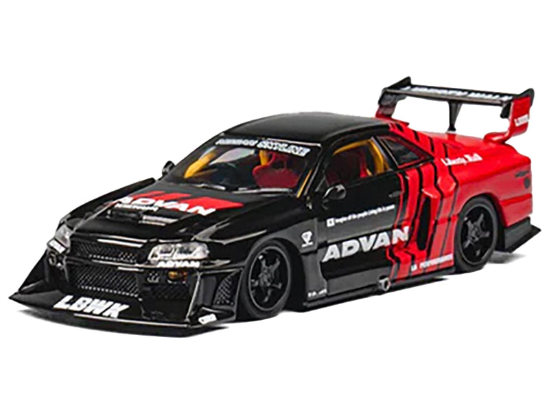 CM Models Nissan Skyline LB-ER34 "Super Silhouette" RHD (Right Hand Drive) "ADVAN" Black and Red with Extra Wheels 1/64 Diecast Model Car by CM Models
