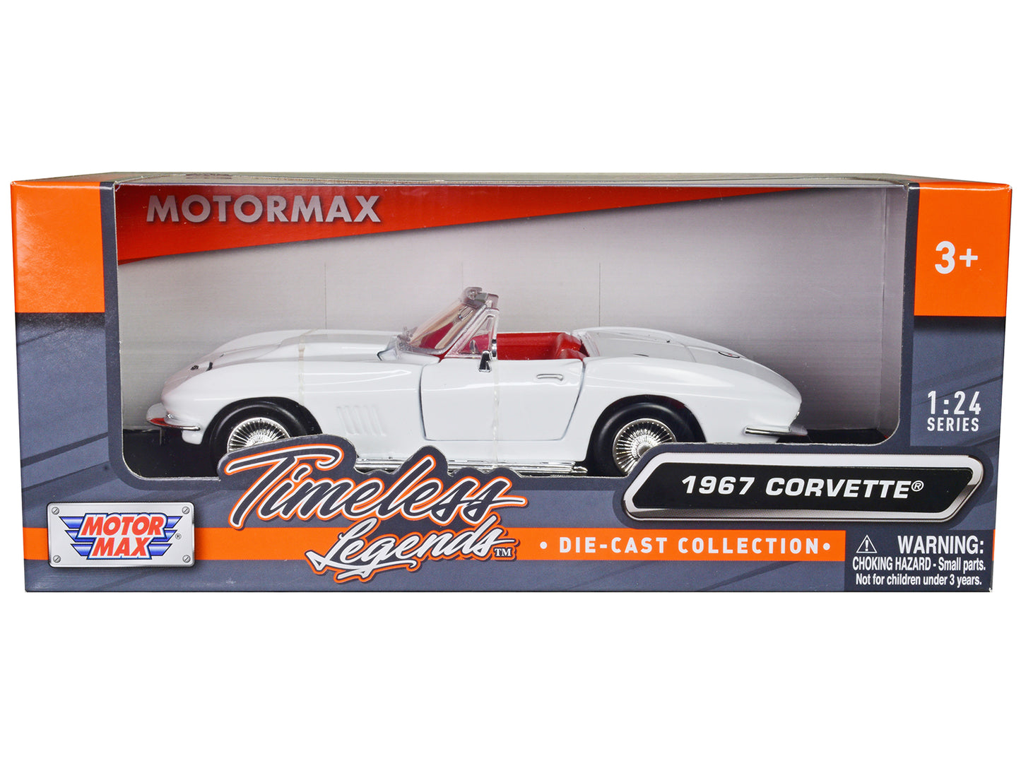 Motormax 1967 Chevrolet Corvette C2 Convertible White with Red Interior "Timeless Legends" Series 1/24 Diecast Model Car by Motormax