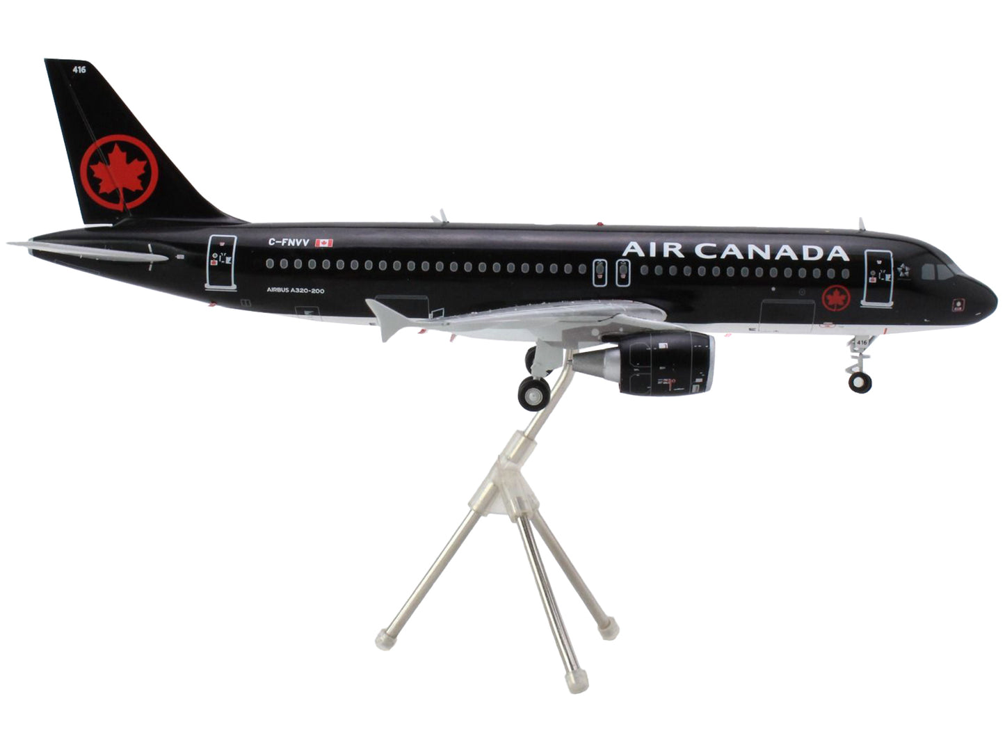 GeminiJets Airbus A320 Commercial Aircraft "Air Canada" (C-FNVV) Black "Gemini 200" Series 1/200 Diecast Model Airplane by GeminiJets