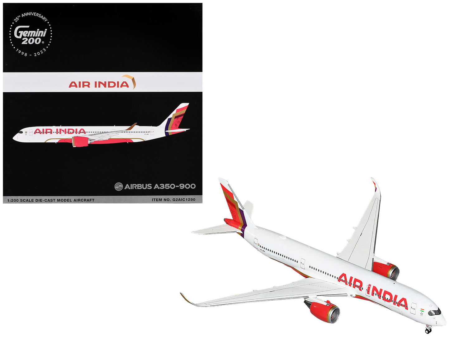 GeminiJets Airbus A350-900 Commercial Aircraft "Air India" (VT-JRH) White with Striped Tail "Gemini 200" Series 1/200 Diecast Model Airplane by GeminiJets