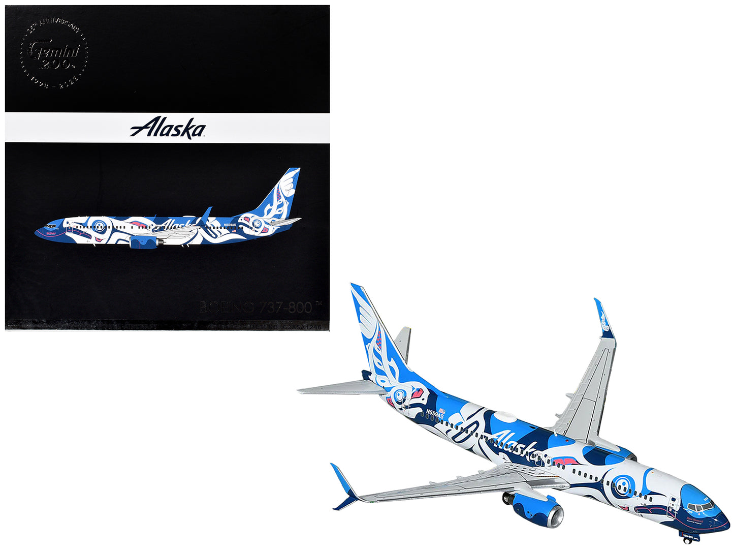 GeminiJets Boeing 737-800 Commercial Aircraft "Alaska Airlines" (N559AS) Salmon People Livery "Gemini 200" Series 1/200 Diecast Model Airplane by GeminiJets