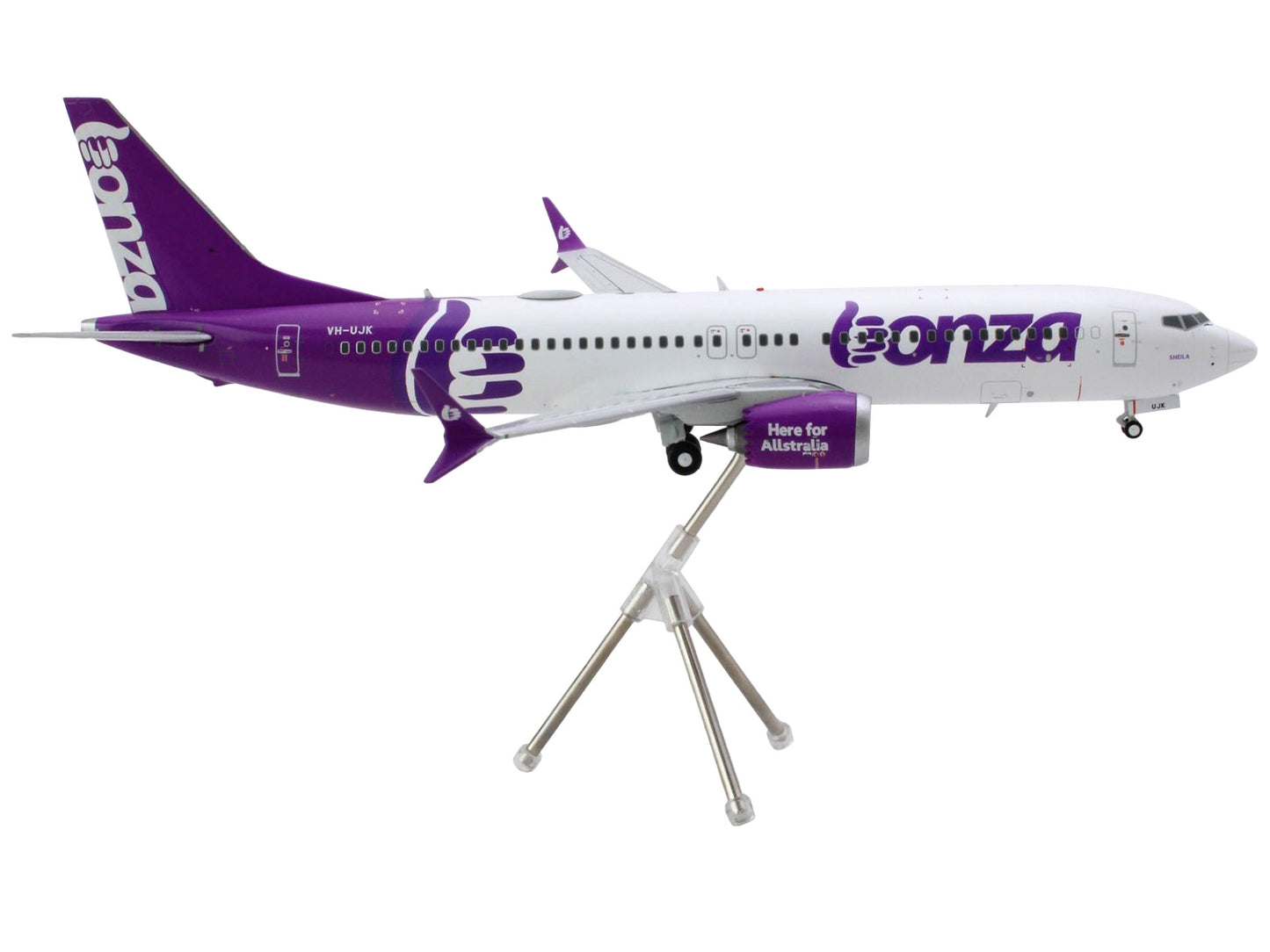 GeminiJets Boeing 737 MAX 8 Commercial Aircraft "Bonza Aviation" (VH-UJK) White with Purple Tail "Gemini 200" Series 1/200 Diecast Model Airplane by GeminiJets