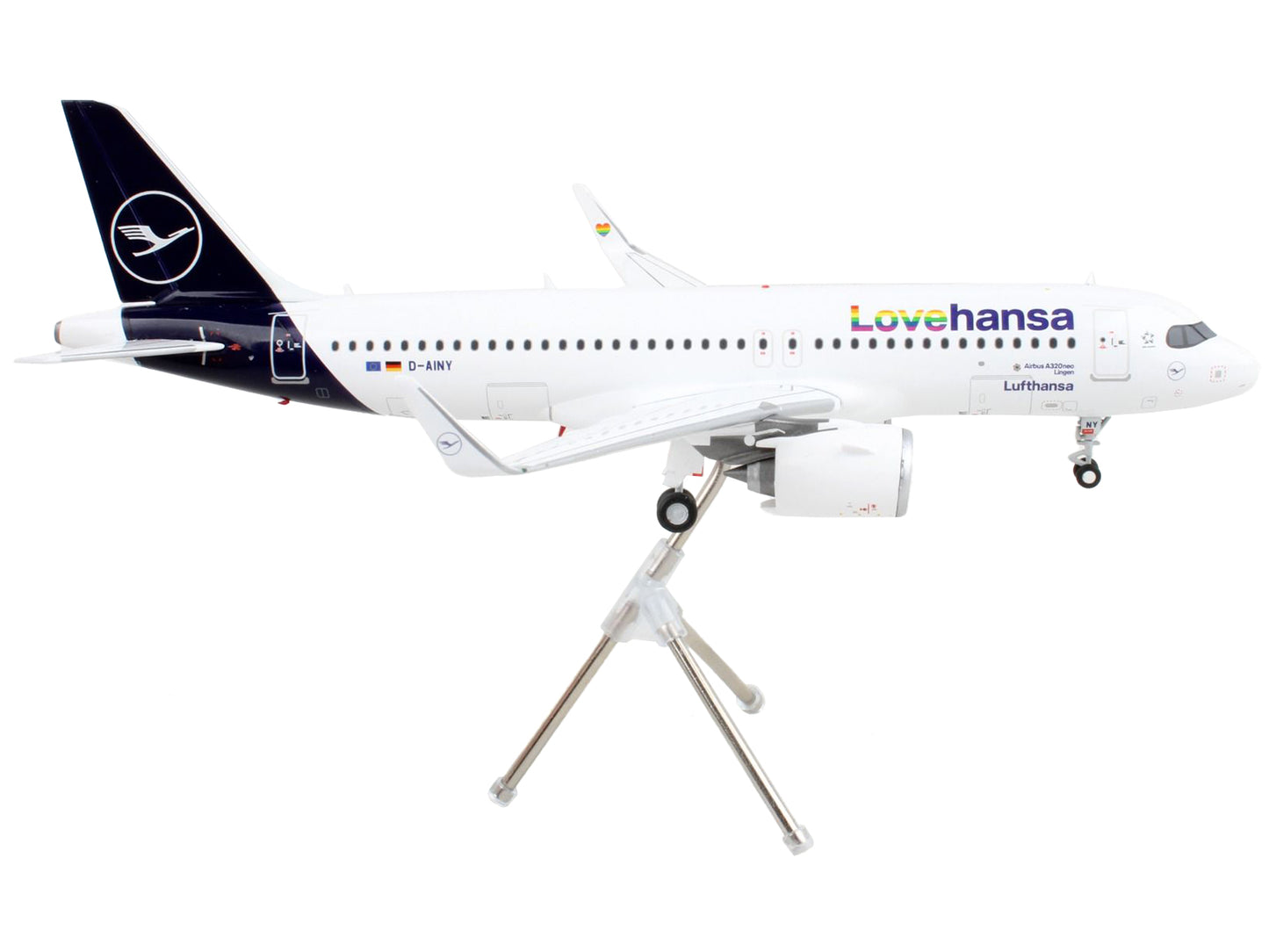GeminiJets Airbus A320neo Commercial Aircraft "Lufthansa - LoveHansa" White with Blue Tail "Gemini 200" Series 1/200 Diecast Model Airplane by GeminiJets