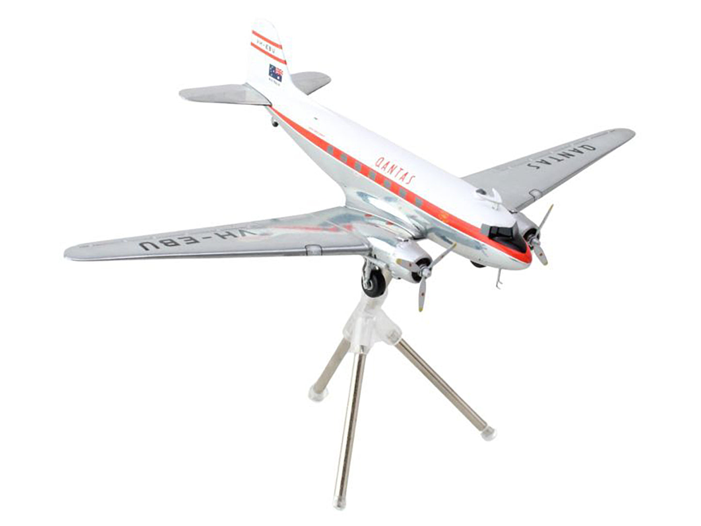 GeminiJets Douglas DC-3 Commercial Aircraft "Qantas Airways" (VH-EBU) White with Red Stripes "Gemini 200" Series 1/200 Diecast Model Airplane by GeminiJets