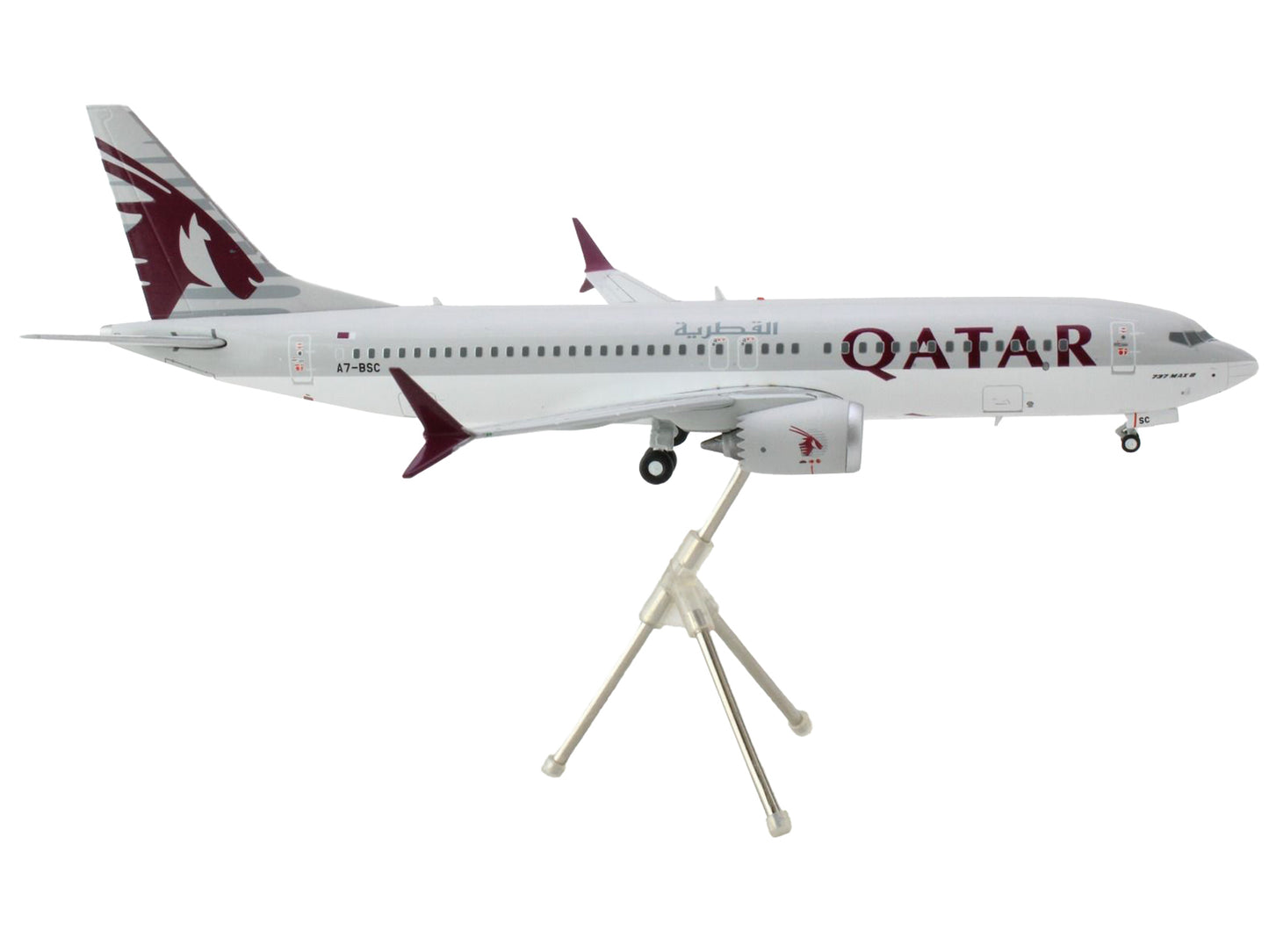 GeminiJets Boeing 737 MAX 8 Commercial Aircraft "Qatar Airways" Gray and White with Tail Graphics "Gemini 200" Series 1/200 Diecast Model Airplane by GeminiJets
