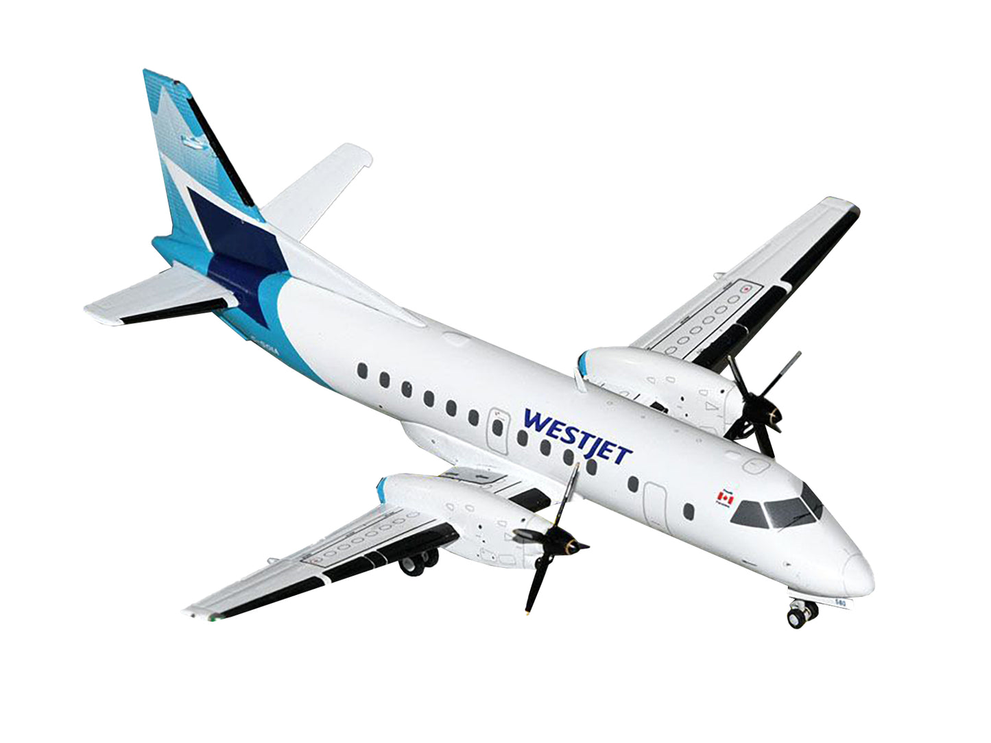 GeminiJets Saab 340B Commercial Aircraft "WestJet" (C-GOIA) White with Blue Stripes and Tail "Gemini 200" Series 1/200 Diecast Model Airplane by GeminiJets