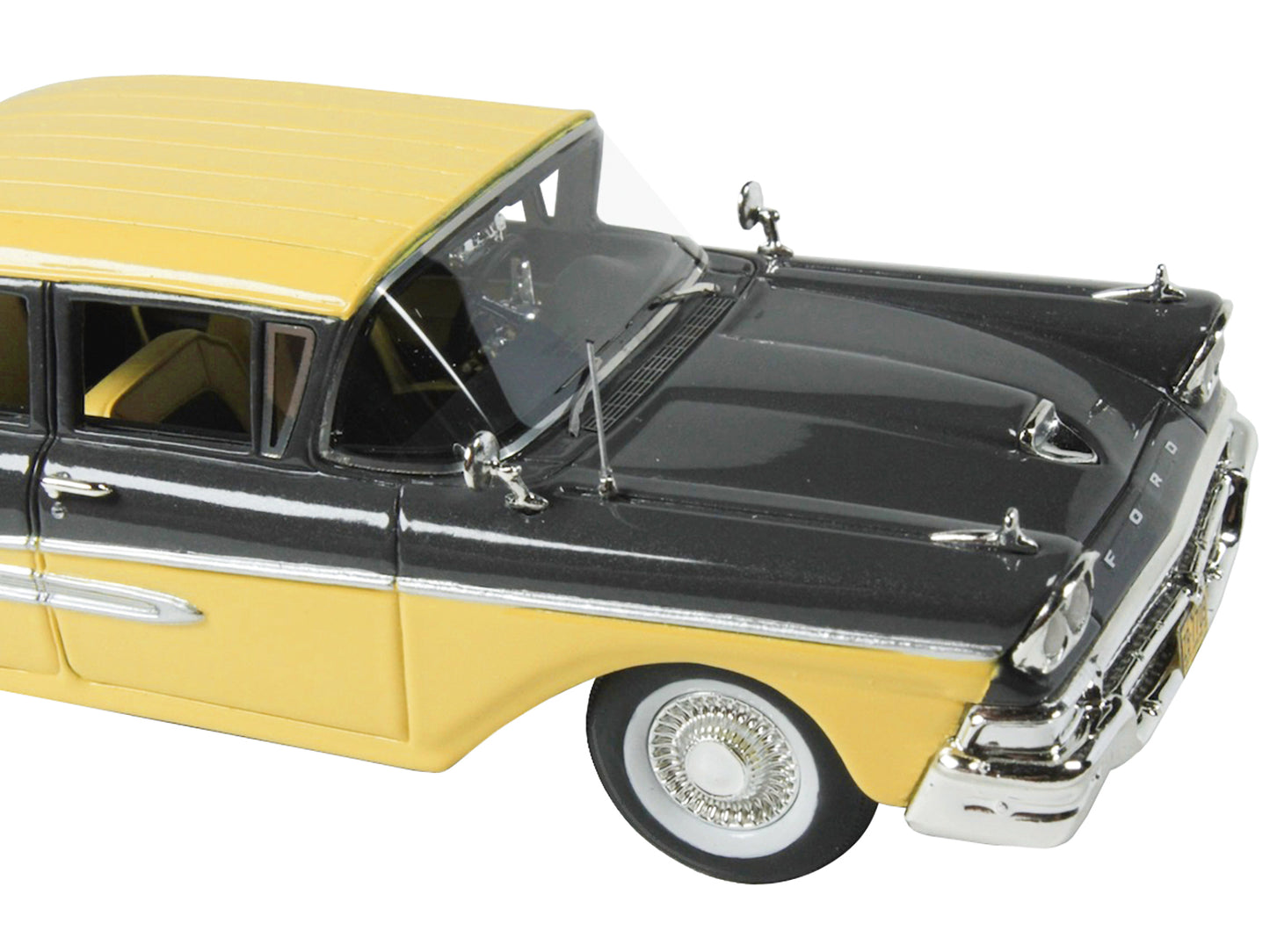 Goldvarg Collection 1958 Ford Fairlane 4 Door Gunmetal Gray and Pastel Yellow Limited Edition to 240 pieces Worldwide 1/43 Model Car by Goldvarg Collection