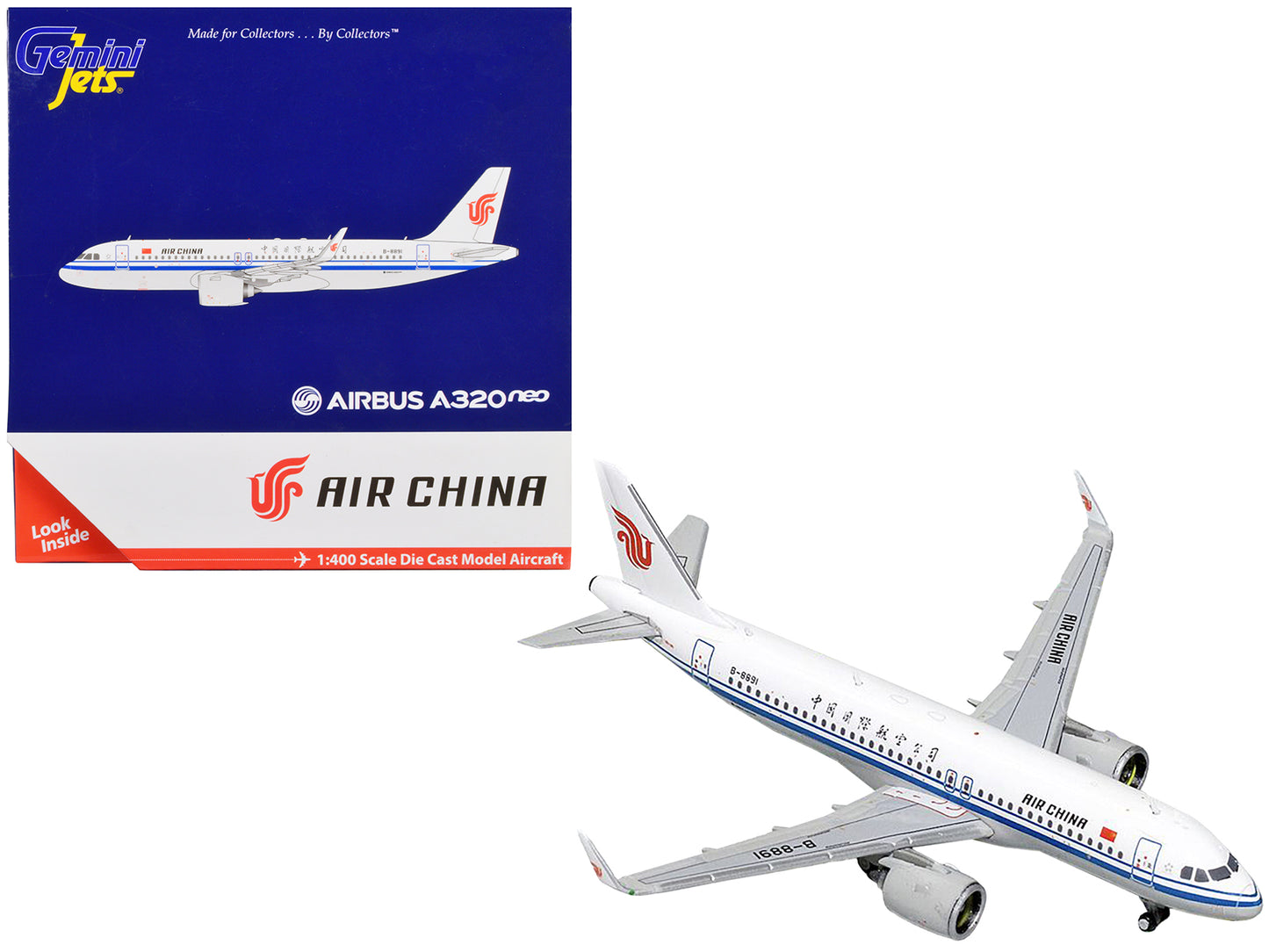 GeminiJets Airbus A320neo Commercial Aircraft "Air China" White with Blue Stripes 1/400 Diecast Model Airplane by GeminiJets
