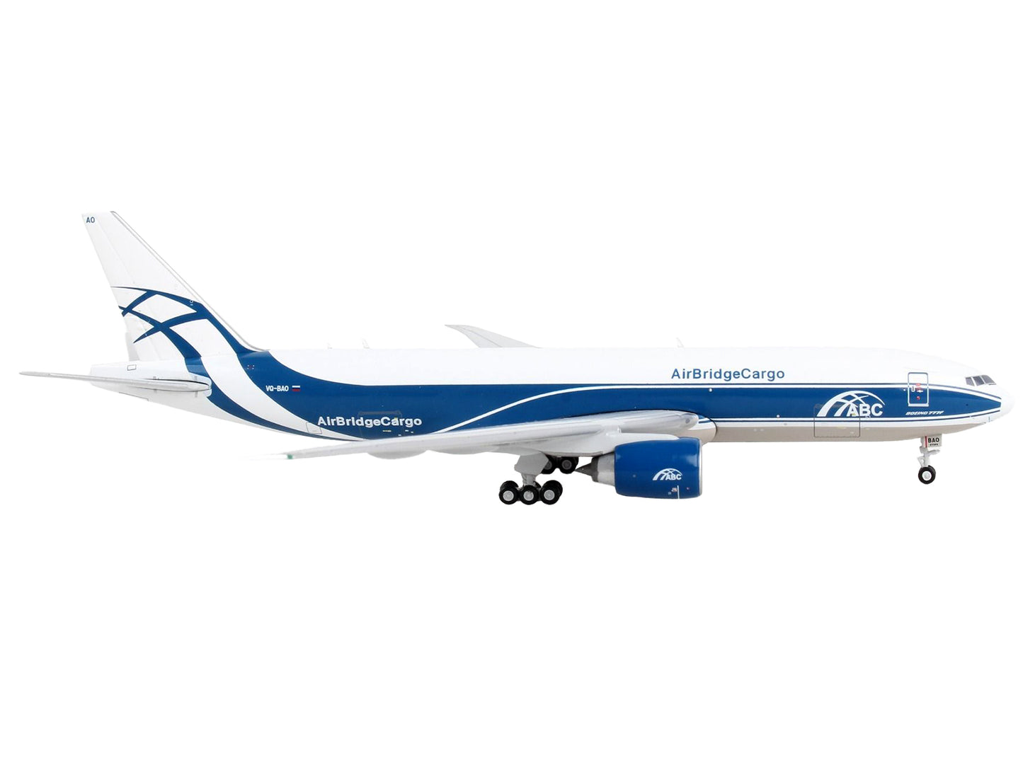GeminiJets Boeing 777F Commercial Aircraft "AirBridgeCargo" White with Blue Stripes 1/400 Diecast Model Airplane by GeminiJets