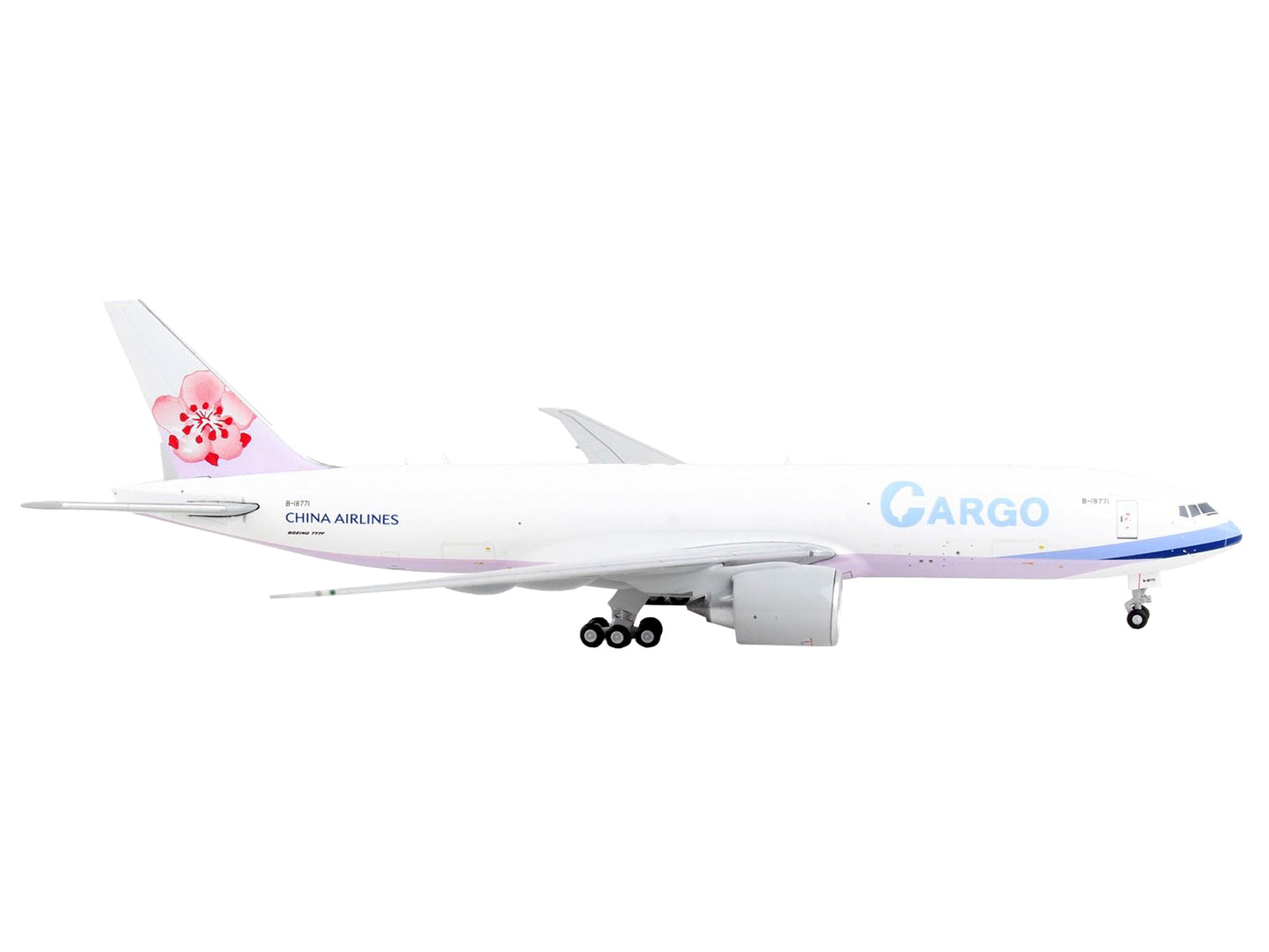 GeminiJets Boeing 777F Commercial Aircraft "China Airlines Cargo" White with Purple Stripes and Tail 1/400 Diecast Model Airplane by GeminiJets