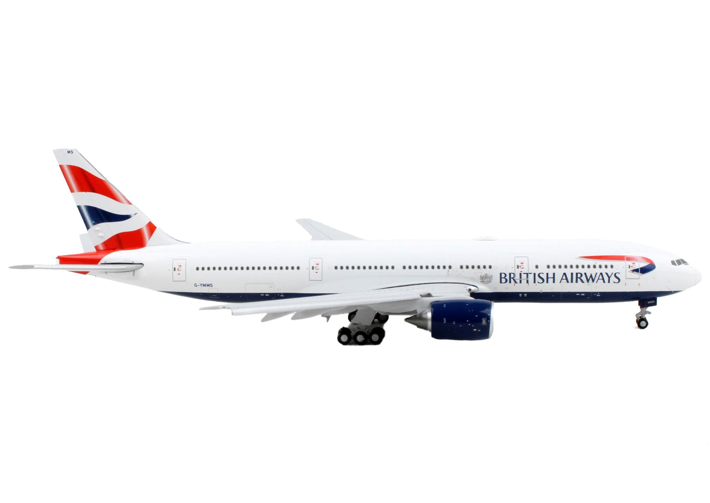 GeminiJets Boeing 777-200ER Commercial Aircraft with Flaps Down "British Airways" White with Tail Stripes 1/400 Diecast Model Airplane by GeminiJets