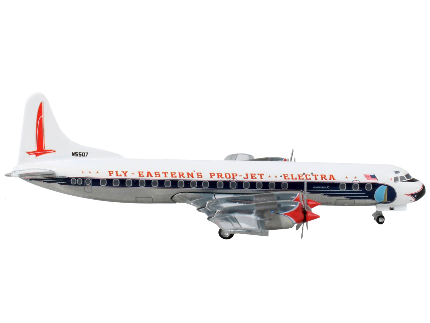 GeminiJets Lockheed L-188 Electra Commercial Aircraft "Eastern Air Lines" White with Dark Blue Stripes 1/400 Diecast Model Airplane by GeminiJets
