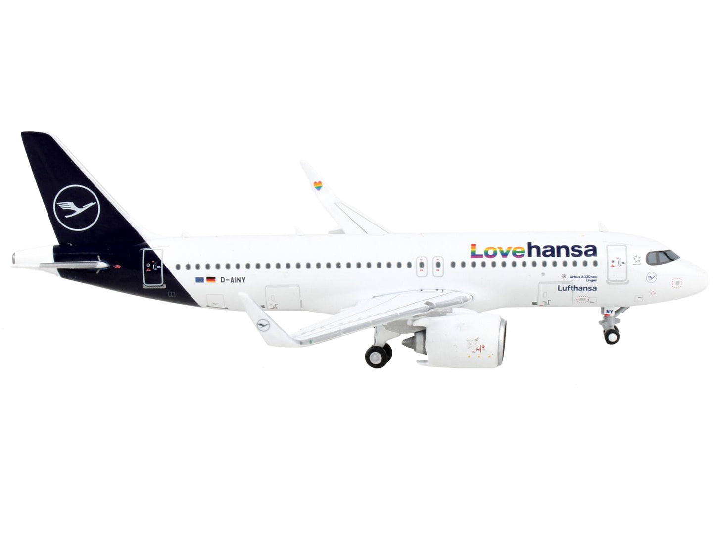 GeminiJets Airbus A320neo Commercial Aircraft "Lufthansa - Lovehansa" White with Dark Blue Tail 1/400 Diecast Model Airplane by GeminiJets