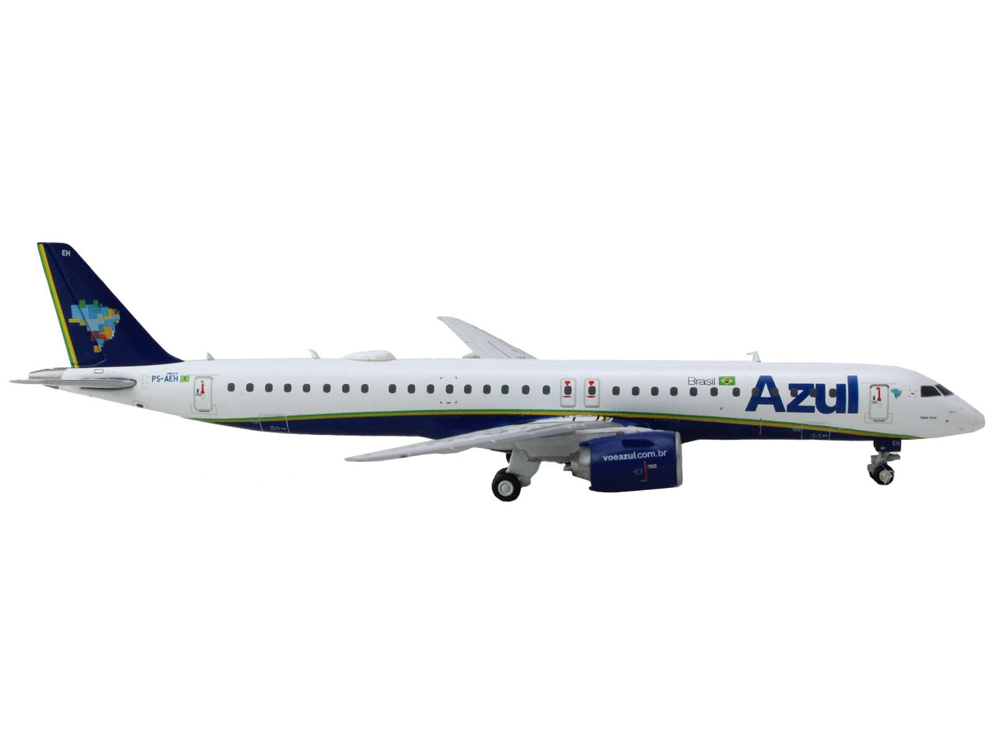 GeminiJets Embraer E195-E2 Commercial Aircraft "Azul Brazilian Airlines" (PS-AEH) White with Blue Tail 1/400 Diecast Model Airplane by GeminiJets