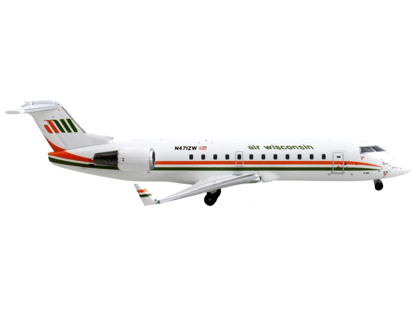 GeminiJets Bombardier CRJ200 Commercial Aircraft "Air Wisconsin" White with Orange and Green Stripes 1/400 Diecast Model Airplane by GeminiJets