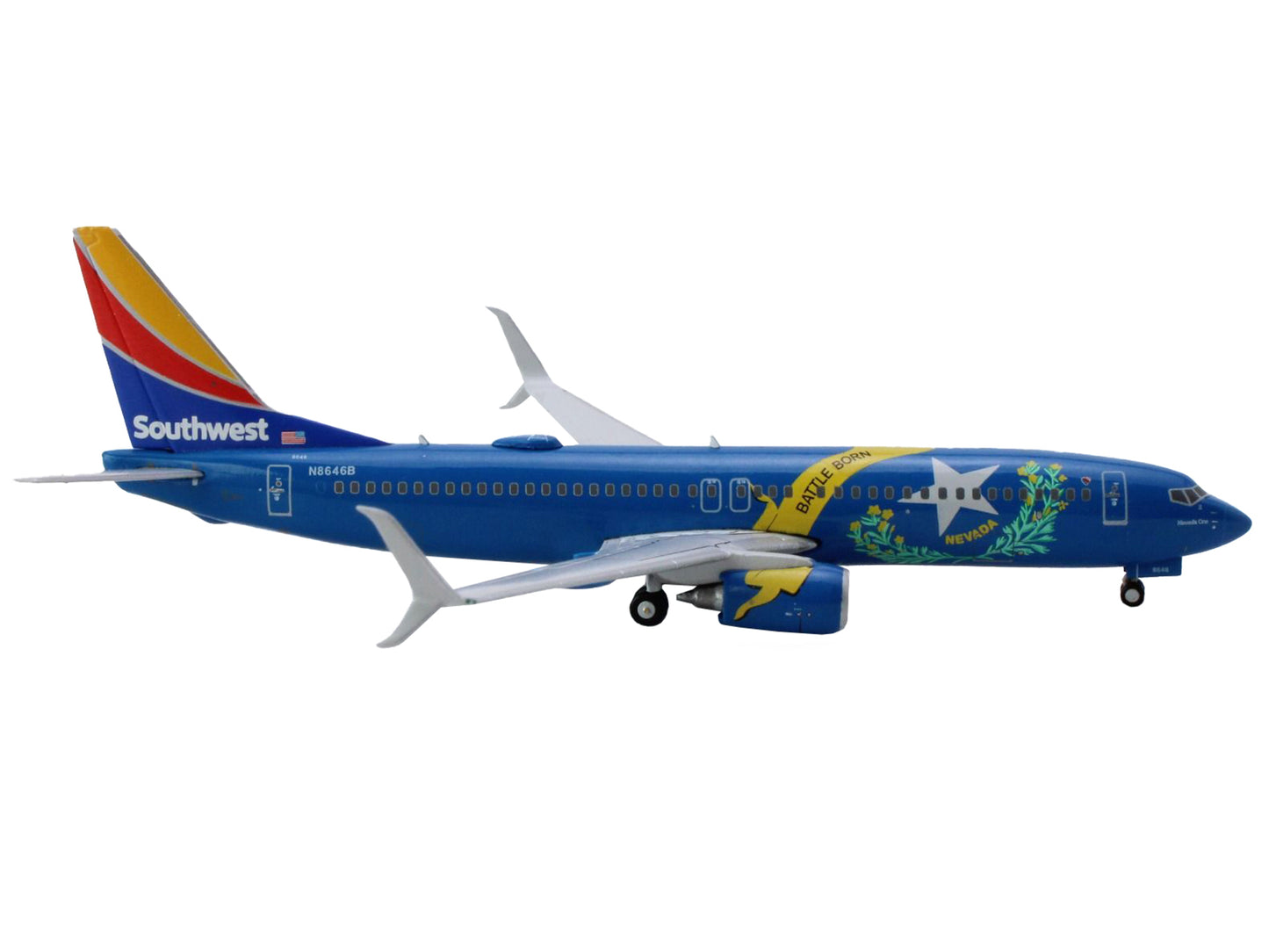 GeminiJets Boeing 737-800 Commercial Aircraft "Southwest Airlines - Nevada One" (N8646B) Blue with Striped Tail 1/400 Diecast Model Airplane by GeminiJets