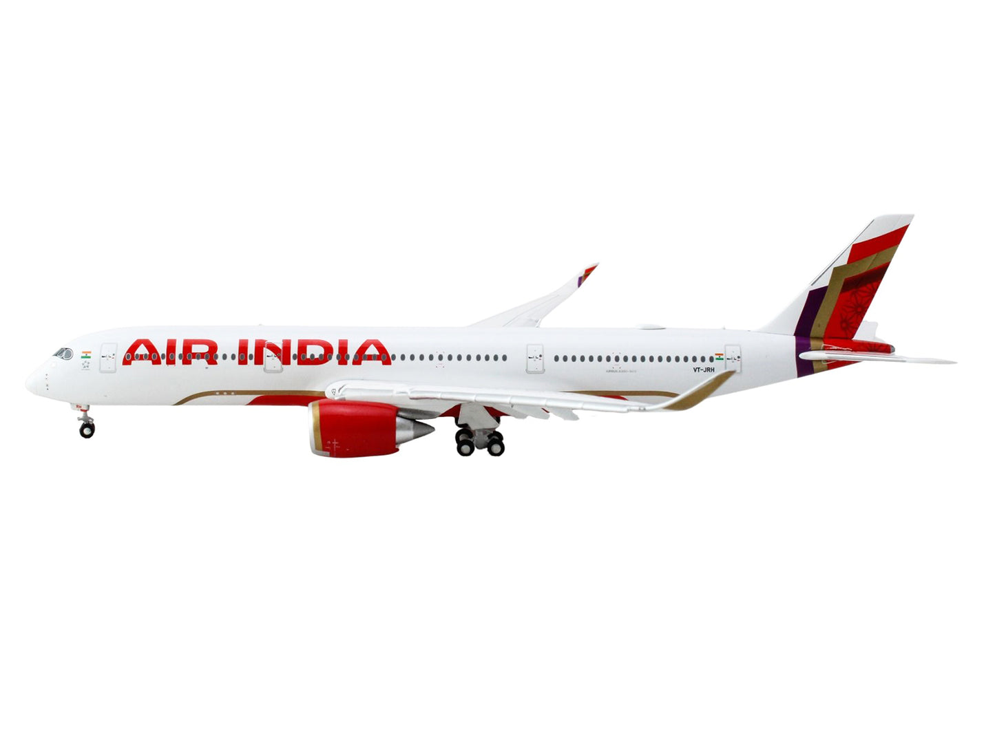 GeminiJets Airbus A350-900 Commercial Aircraft with Flaps Down "Air India" (VT-JRH) White with Tail Graphics 1/400 Diecast Model Airplane by GeminiJets