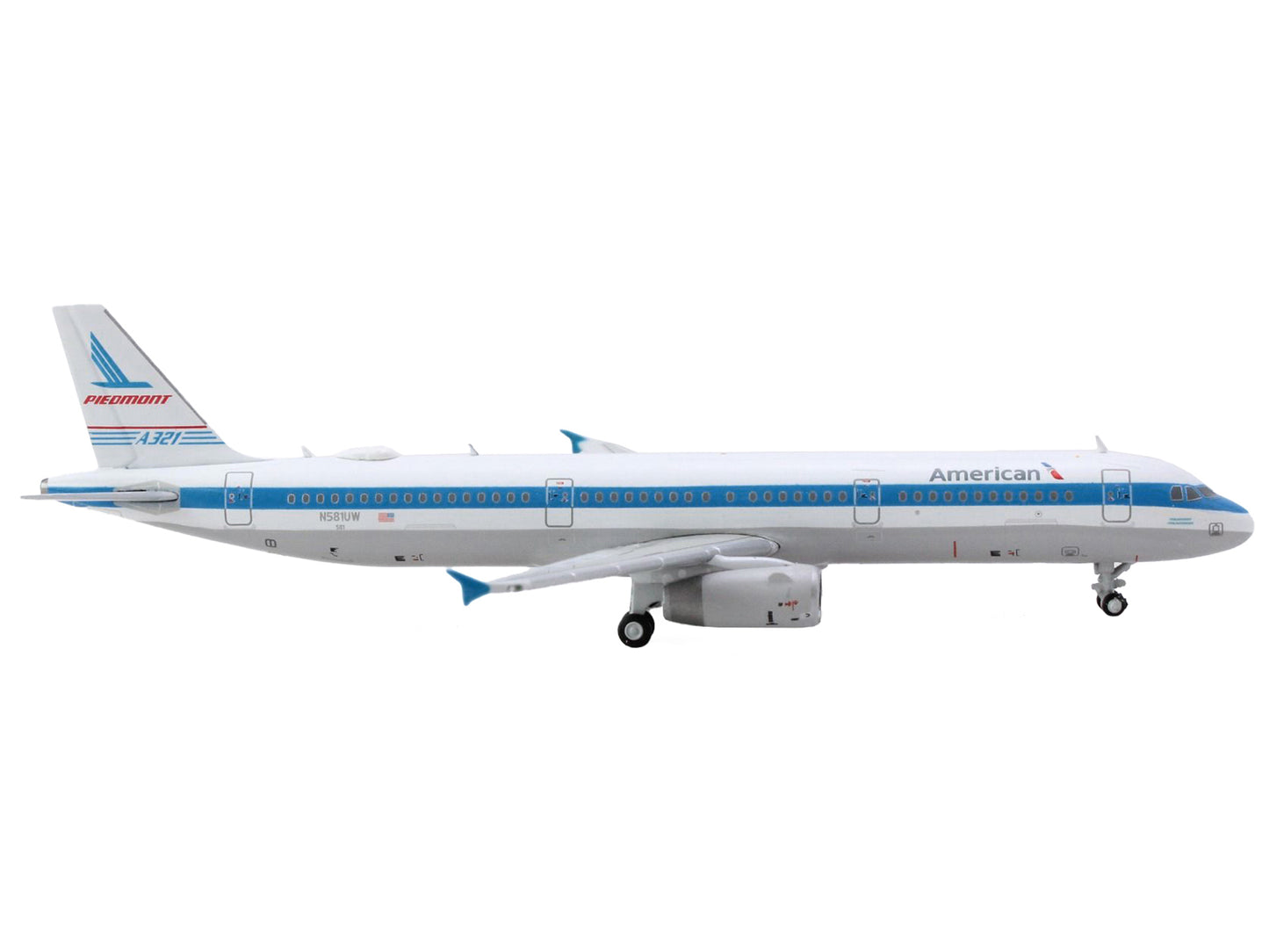 GeminiJets Airbus A321 Commercial Aircraft "American Airlines - Piedmont" (N581UW) White with Blue Stripes 1/400 Diecast Model Airplane by GeminiJets