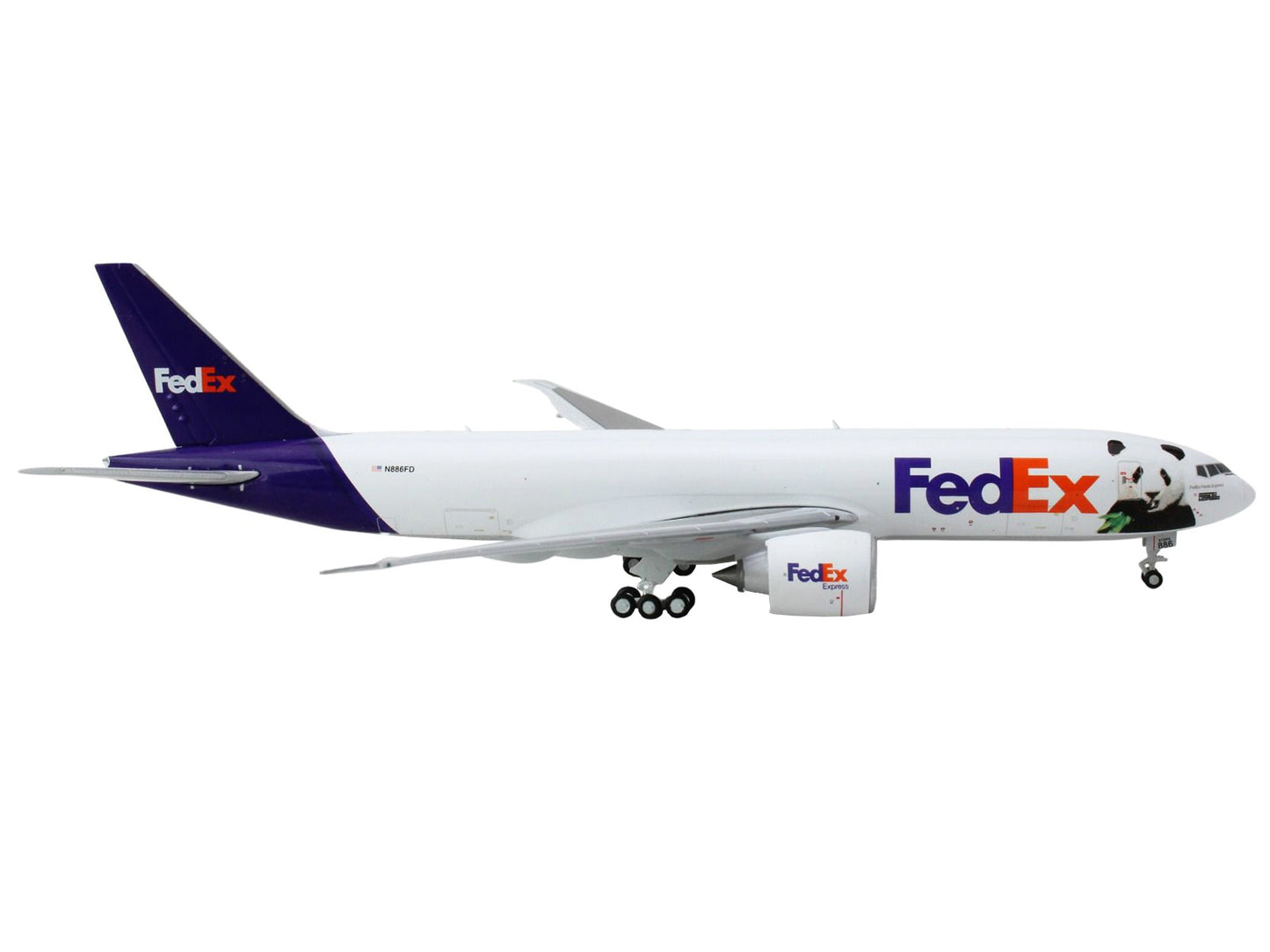 GeminiJets Boeing 777F Commercial Aircraft "Federal Express (FedEx) - Panda Express" (N886FD) White with Purple Tail 1/400 Diecast Model Airplane by GeminiJets