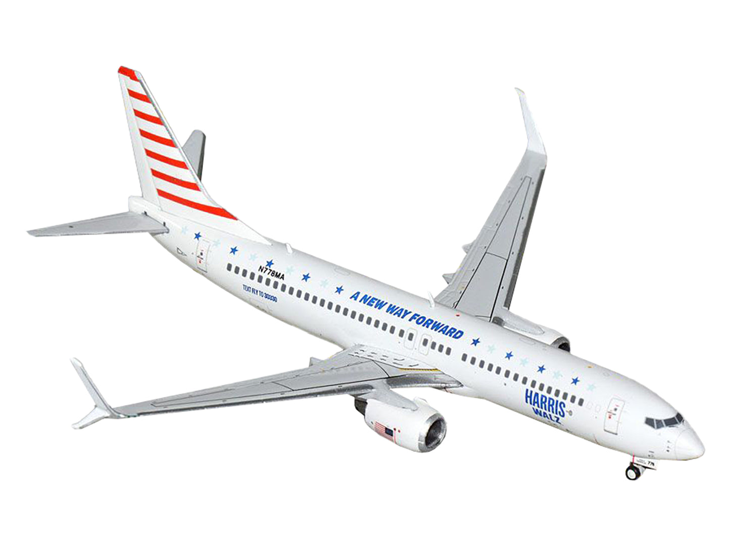 GeminiJets Boeing 737-800 Commercial Aircraft "Harris-Walz Campaign" (N778MA) White with Striped Tail 1/400 Diecast Model Airplane by GeminiJets
