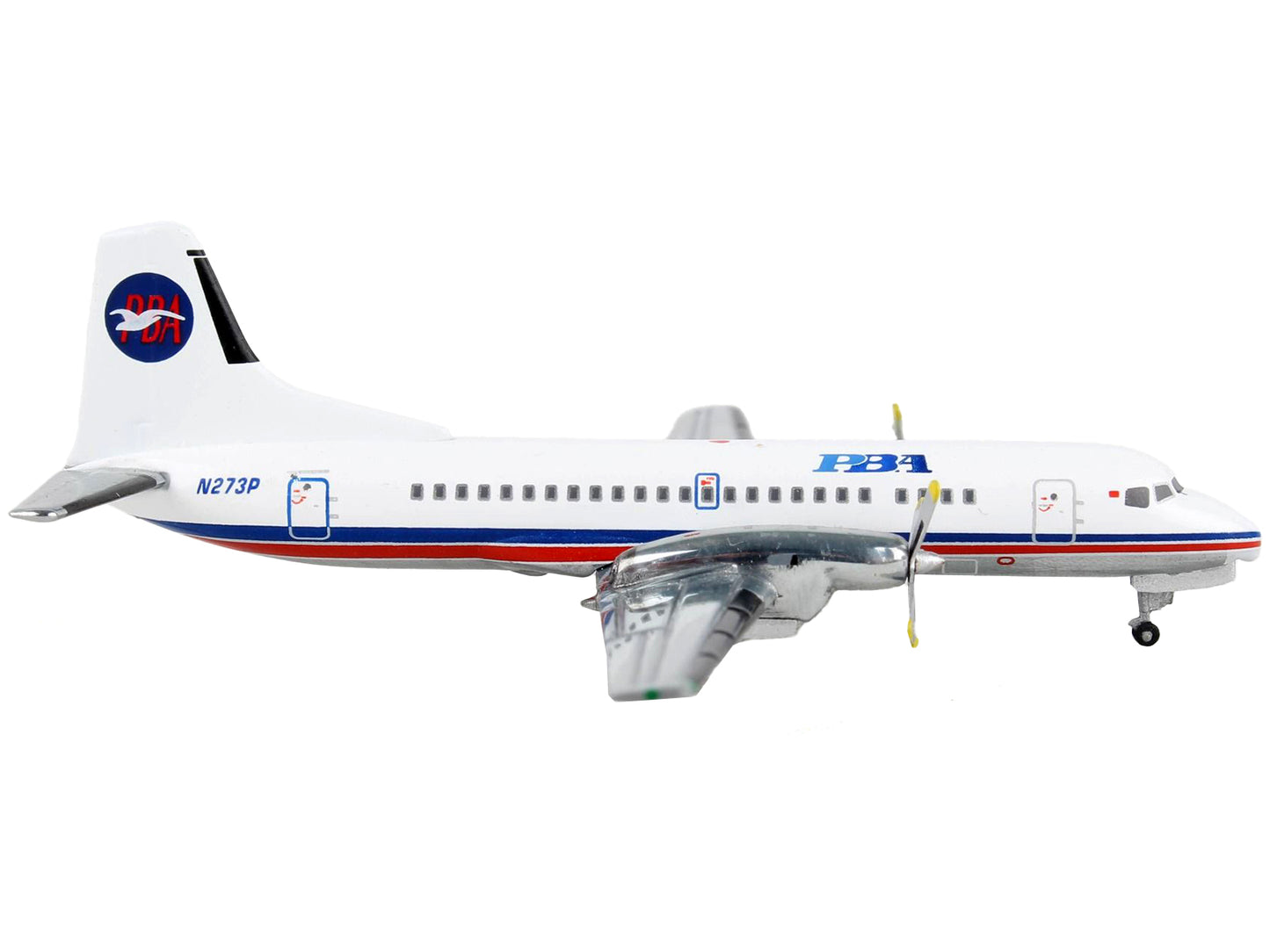 GeminiJets NAMC YS-11A Commercial Aircraft "Provincetown-Boston Airlines (PBA)" White with Red and Blue Stripes 1/400 Diecast Model Airplane by GeminiJets
