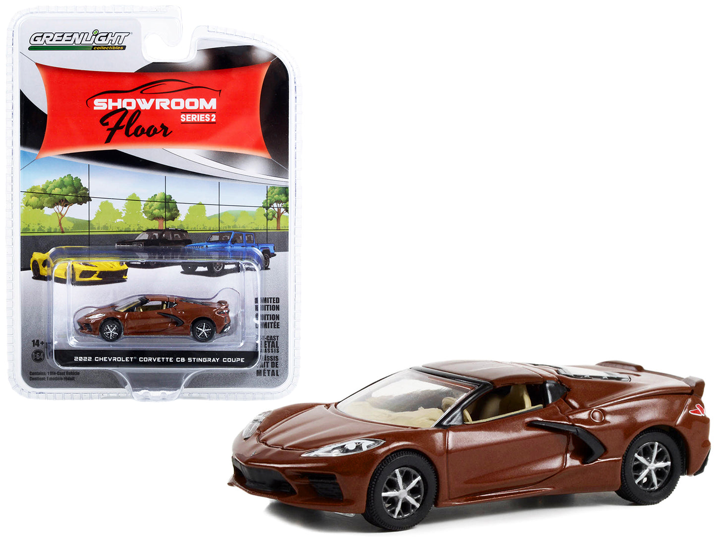 Greenlight 2022 Chevrolet Corvette C8 Stingray Coupe Caffeine Brown Metallic "Showroom Floor" Series 2 1/64 Diecast Model Car by Greenlight