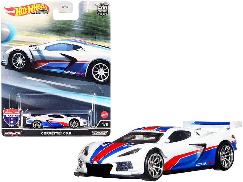Hotwheels Chevrolet Corvette C8.R Pearl White with Red and Blue Stripes "American Scene" "Car Culture" Series Diecast Model Car by Hot Wheels