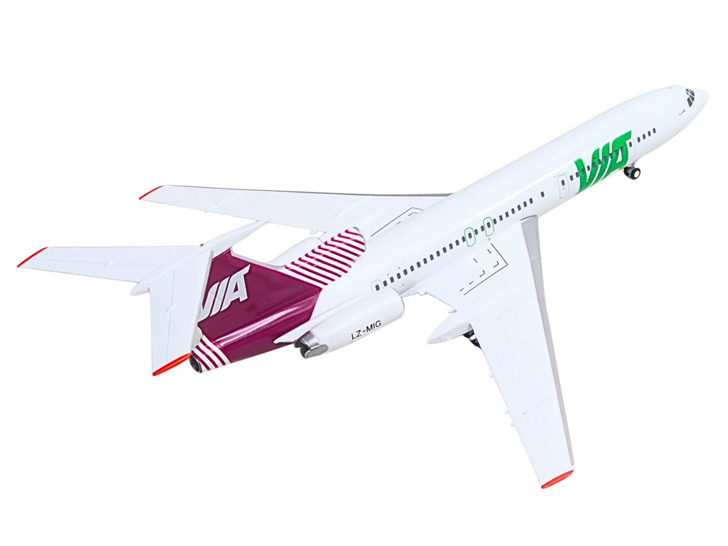 Tupolev TU-154M Commercial Aircraft "Air Via" (LZ-MIG) White with Red Tail 1/200 Diecast Model by Herpa