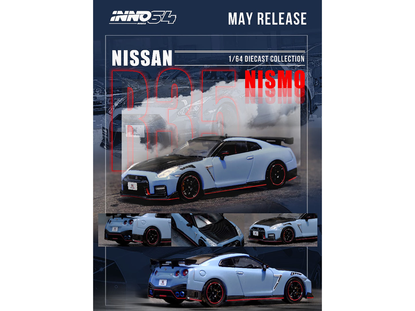 Inno Models 2022 Nissan GT-R (R35) Nismo Special Edition RHD (Right Hand Drive) Stealth Gray with Carbon Top and Hood 1/64 Diecast Model Car by Inno Models