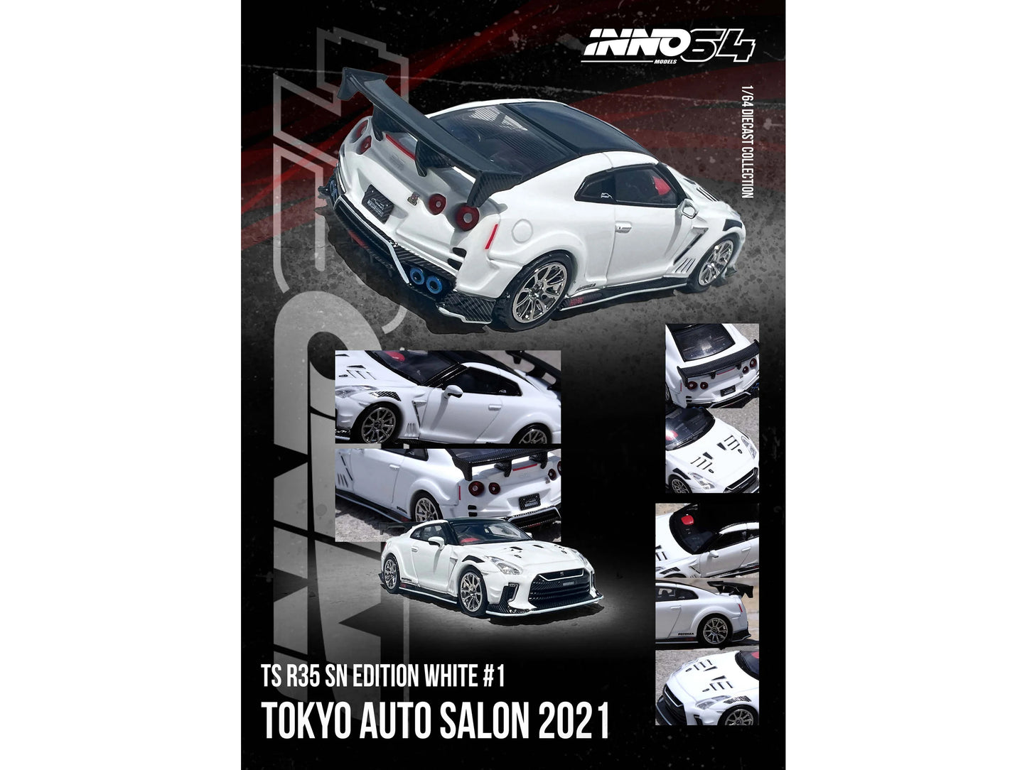 Inno Models Nissan GT-R (R35) "Top Secret" RHD (Right Hand Drive) White with Black Top "Tokyo Auto Salon 2021" 1/64 Diecast Model Car by Inno Models